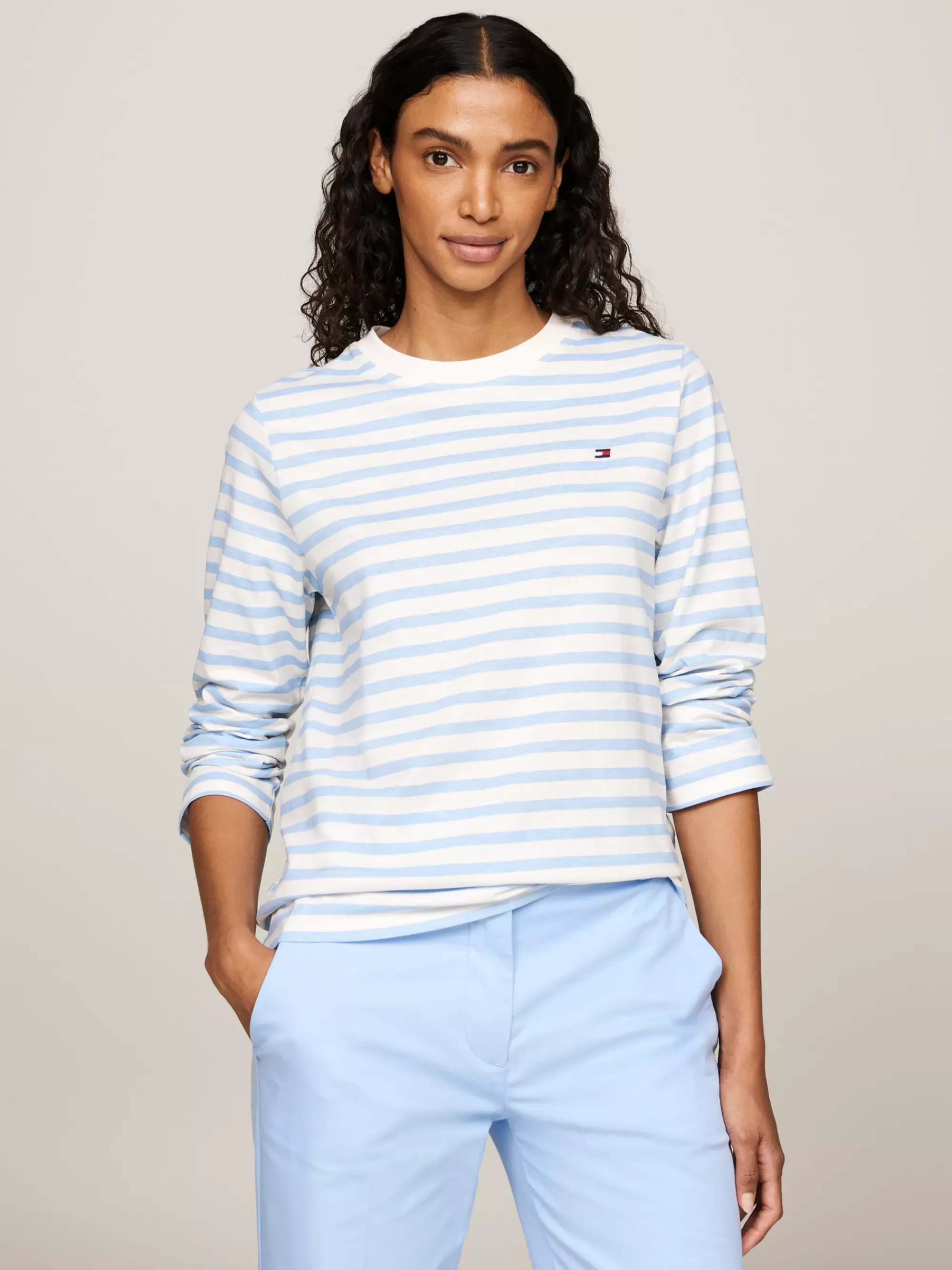 T-Shirts*Tommy Hilfiger Regular Fit Longsleeve Met Streep REG STP ANCIENT WHITE/ VESSEL BLUE