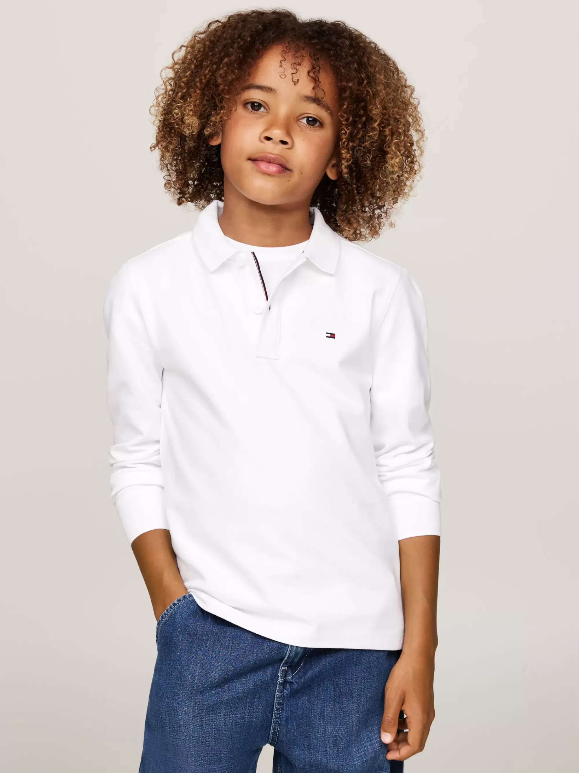 T-Shirts & Polo's*Tommy Hilfiger Regular Fit Longsleeve Polo Met Hilfiger-vlag WHITE