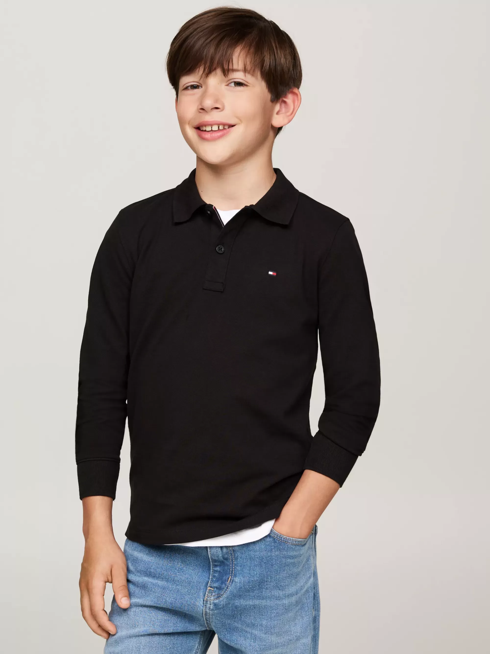T-Shirts & Polo's*Tommy Hilfiger Regular Fit Longsleeve Polo Met Hilfiger-vlag BLACK