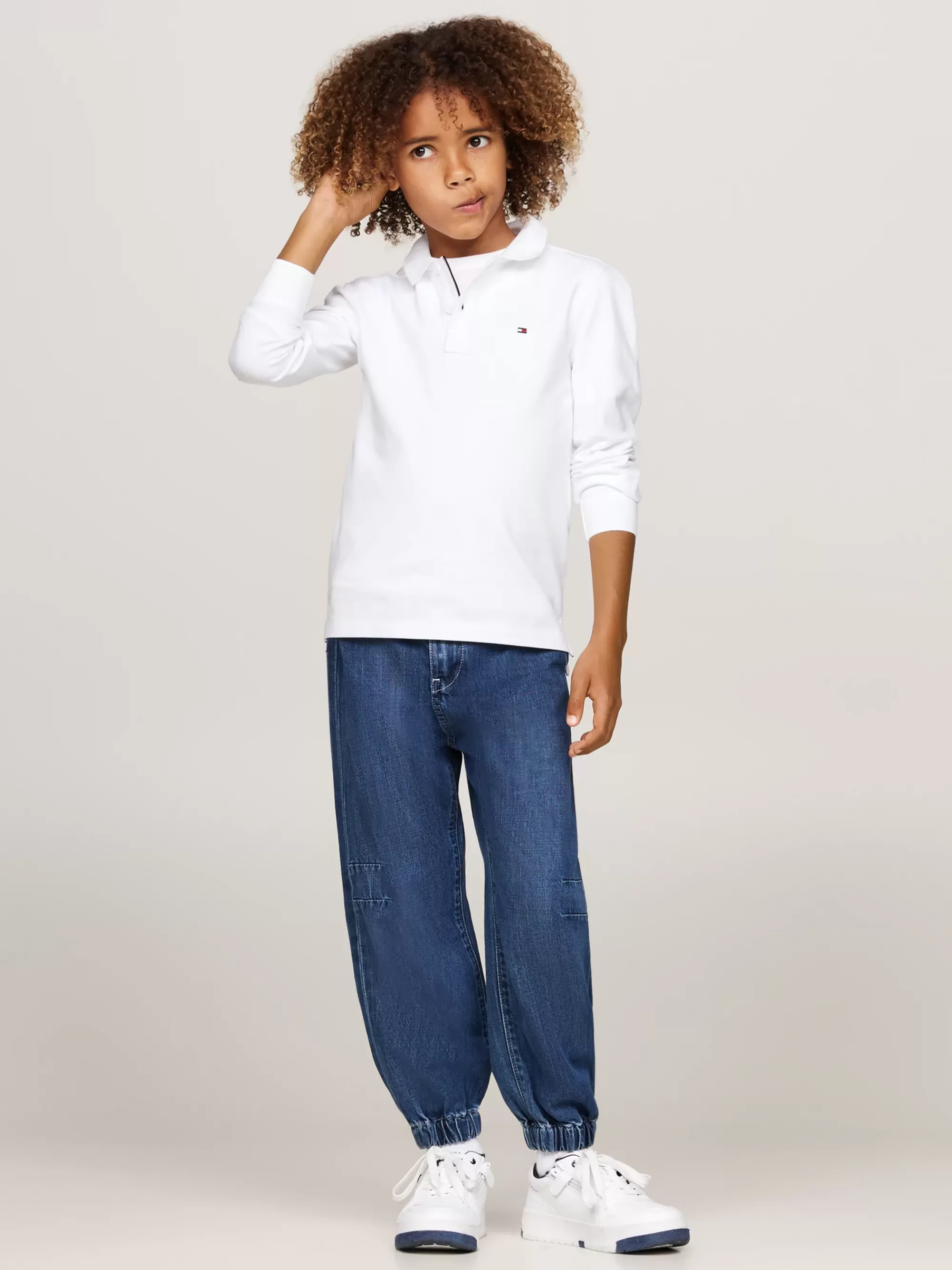 T-Shirts & Polo's*Tommy Hilfiger Regular Fit Longsleeve Polo Met Hilfiger-vlag WHITE