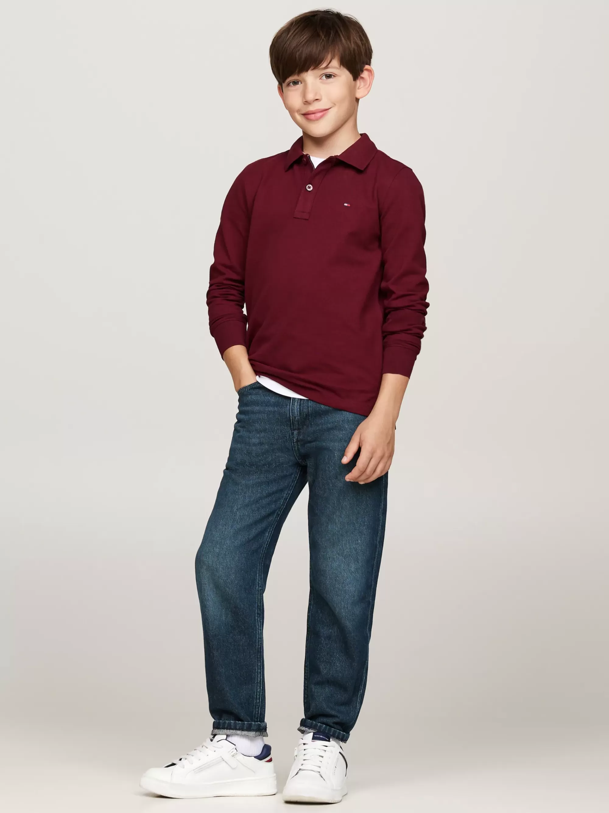 T-Shirts & Polo's*Tommy Hilfiger Regular Fit Longsleeve Polo Met Hilfiger-vlag DEEP ROUGE