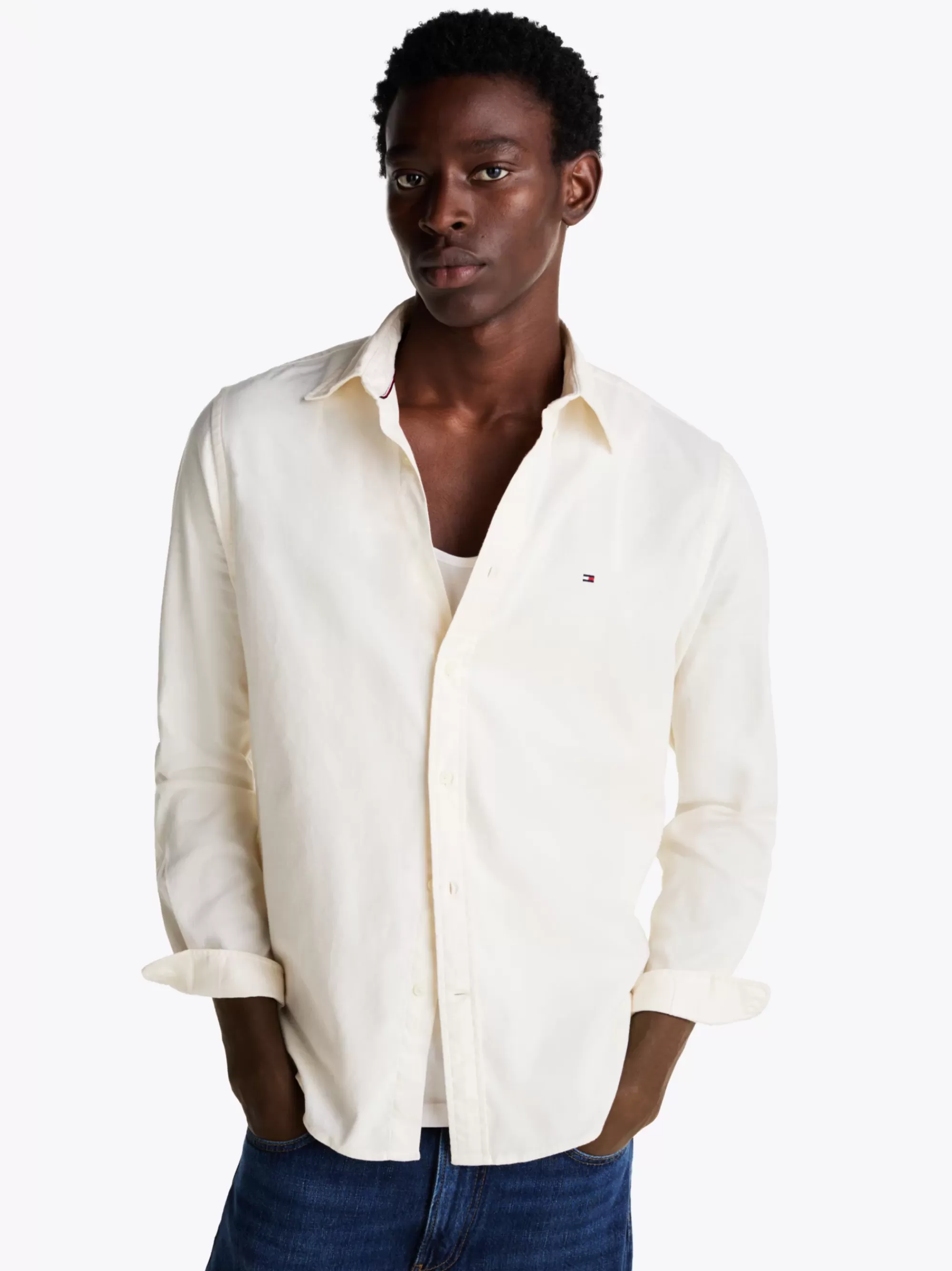 Overhemden*Tommy Hilfiger Regular Fit Overhemd Met Geborduurde Vlag IVORY PETAL
