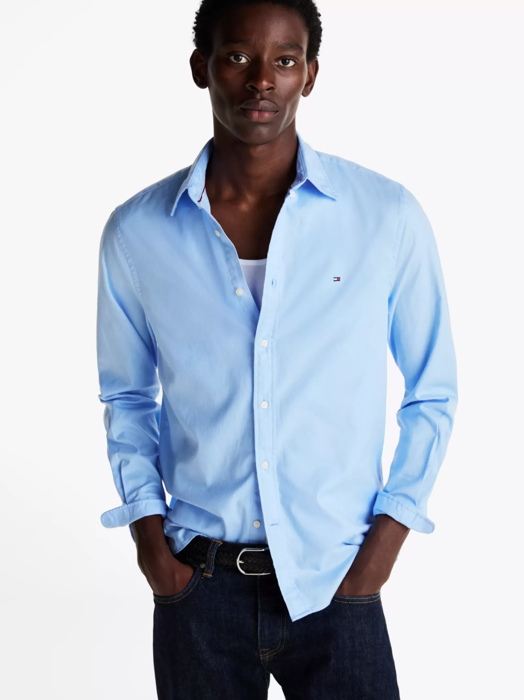 Overhemden*Tommy Hilfiger Regular Fit Overhemd Met Geborduurde Vlag VESSEL BLUE