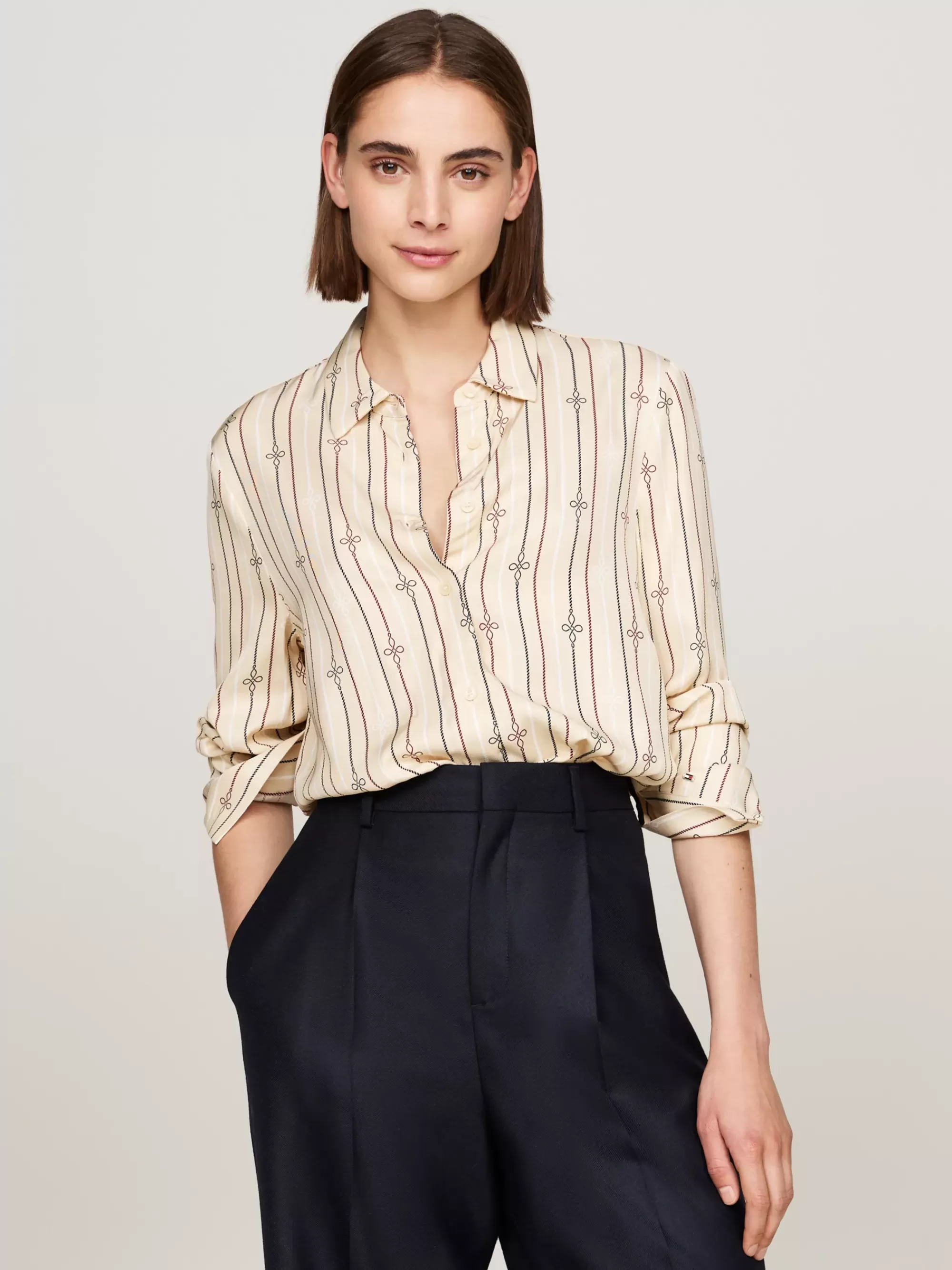 Blouses & Overhemden*Tommy Hilfiger Regular Fit Overhemd Met Koordstreep MULTI ROPE KNOT STP/ COUNTRY IVORY