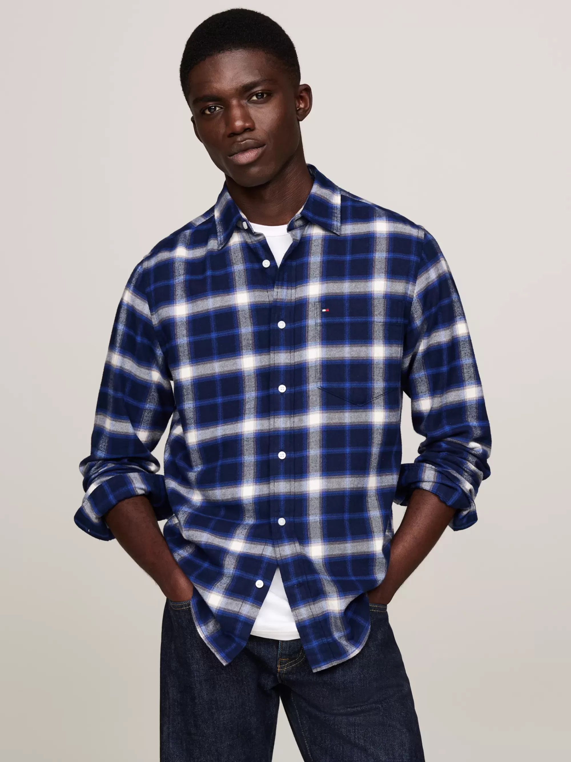 Overhemden*Tommy Hilfiger Regular Fit Overhemd Met Schaduweffectruit CARBON NAVY / MULTI