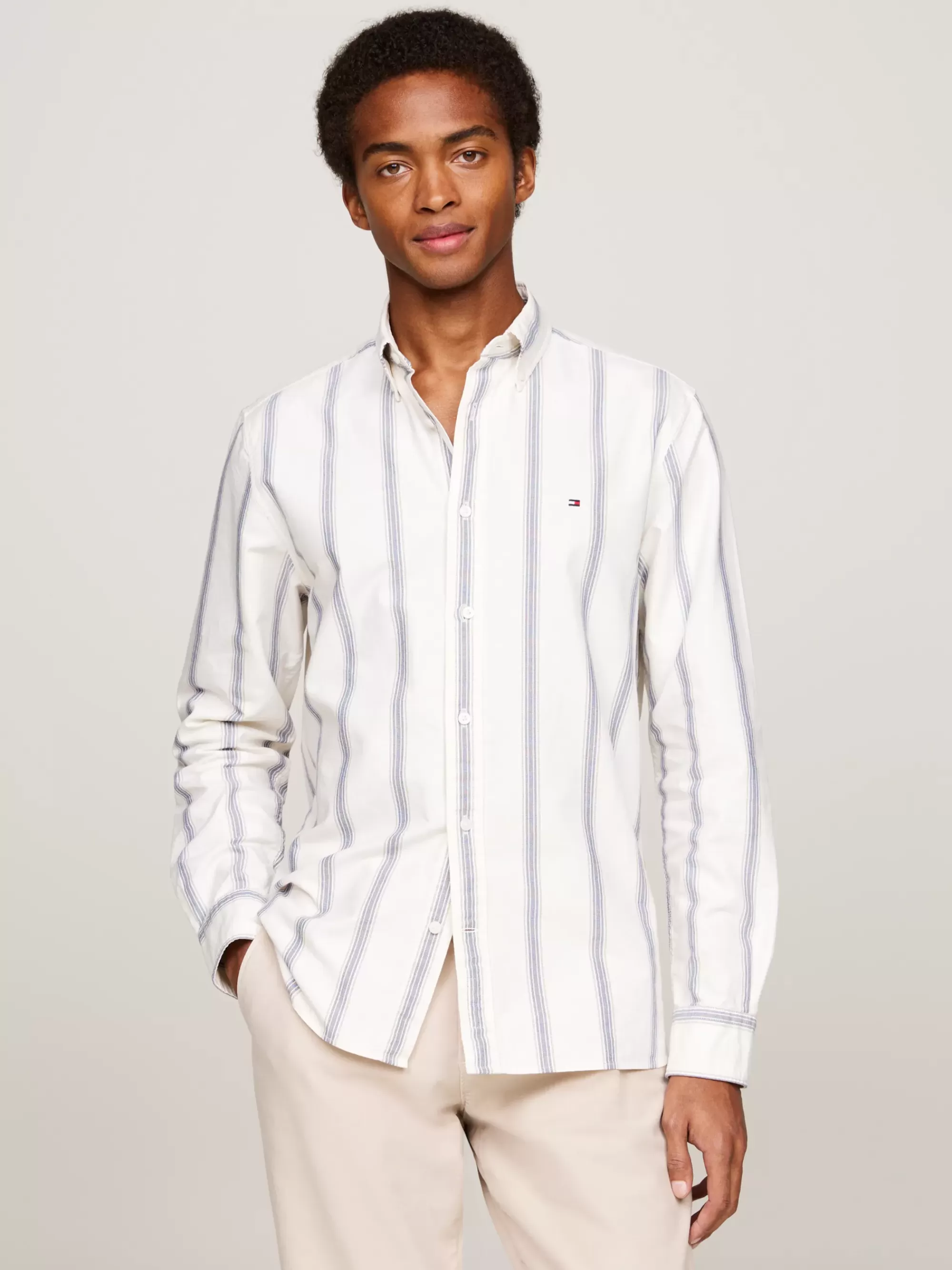 Overhemden*Tommy Hilfiger Regular Fit Overhemd Met Schaduwstreep ANCIENT WHITE/DARK NAVY/DARK MAGMA