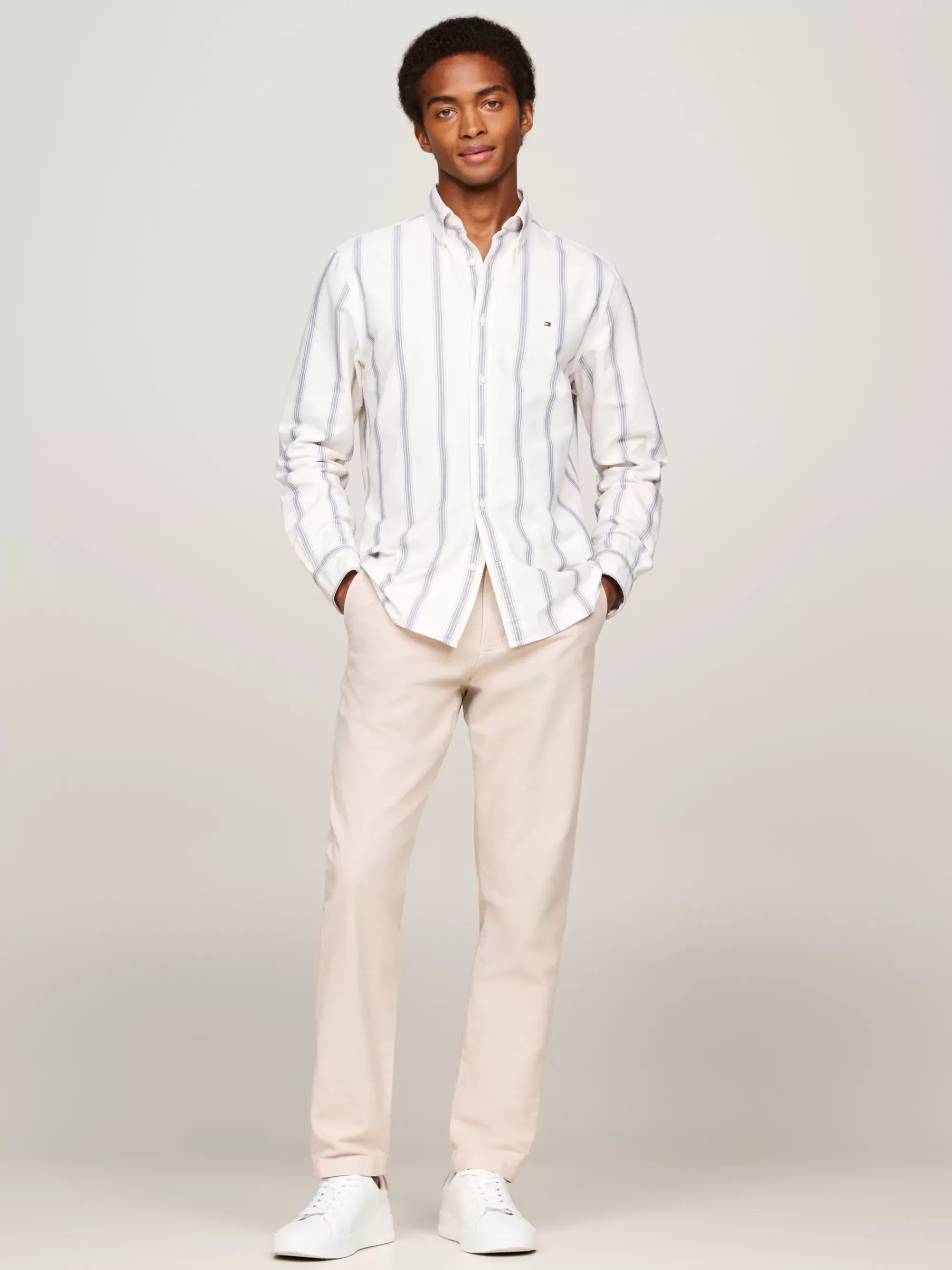 Overhemden*Tommy Hilfiger Regular Fit Overhemd Met Schaduwstreep ANCIENT WHITE/DARK NAVY/DARK MAGMA