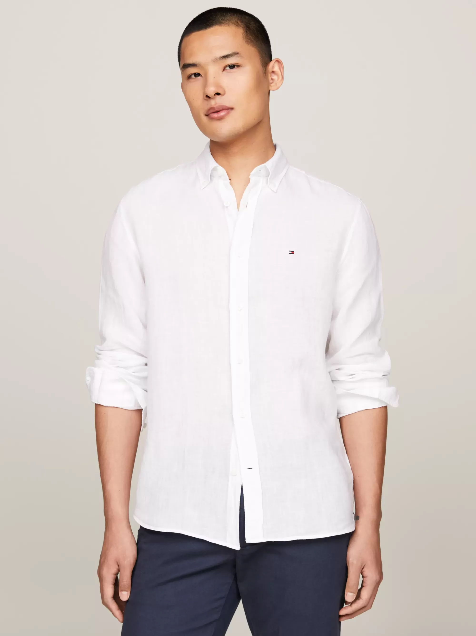 Overhemden*Tommy Hilfiger Regular Fit Overhemd Van Pigment-dyed Linnen OPTIC WHITE