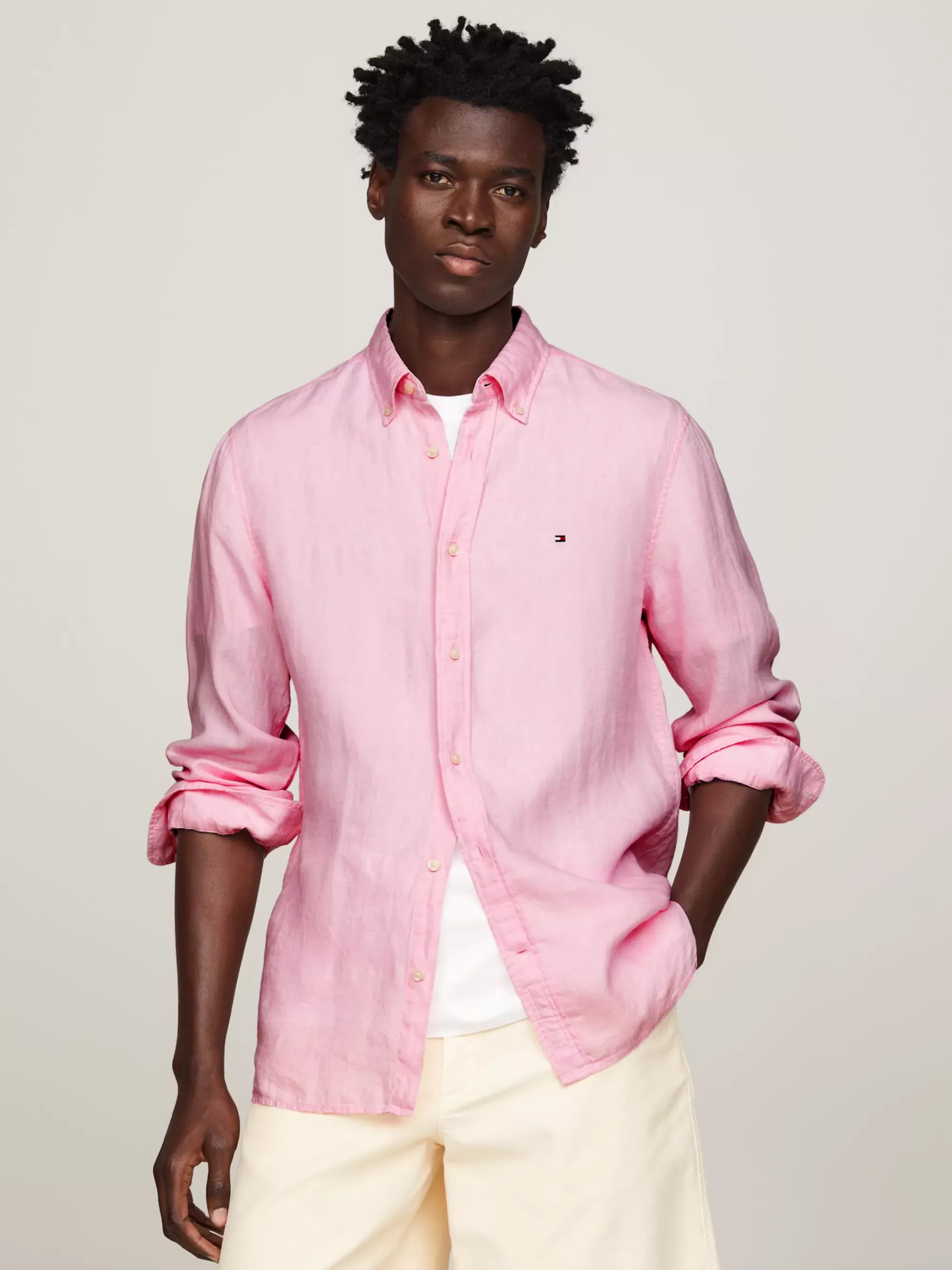 Overhemden*Tommy Hilfiger Regular Fit Overhemd Van Pigment-dyed Linnen PINK CRYSTAL