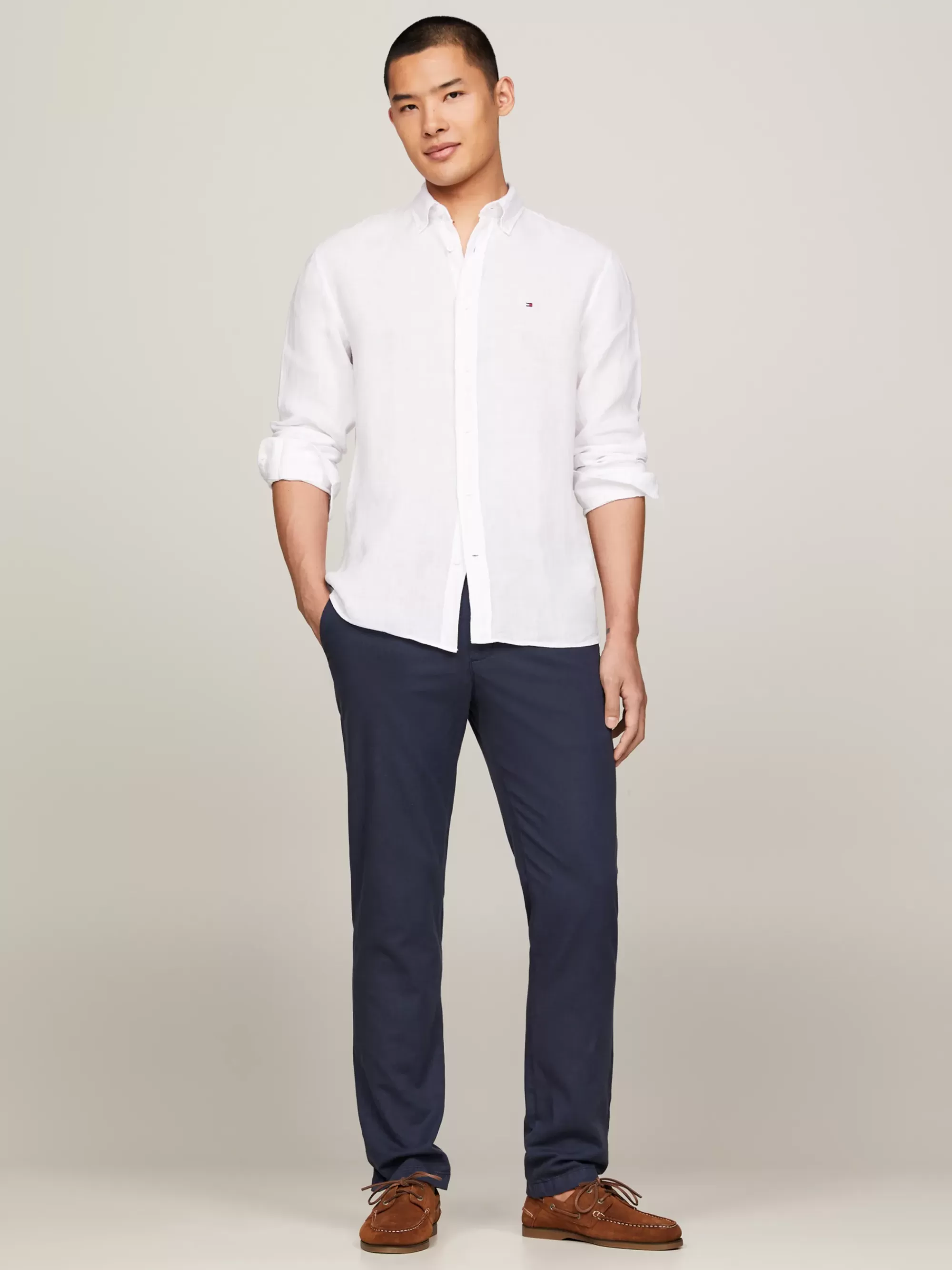Overhemden*Tommy Hilfiger Regular Fit Overhemd Van Pigment-dyed Linnen OPTIC WHITE