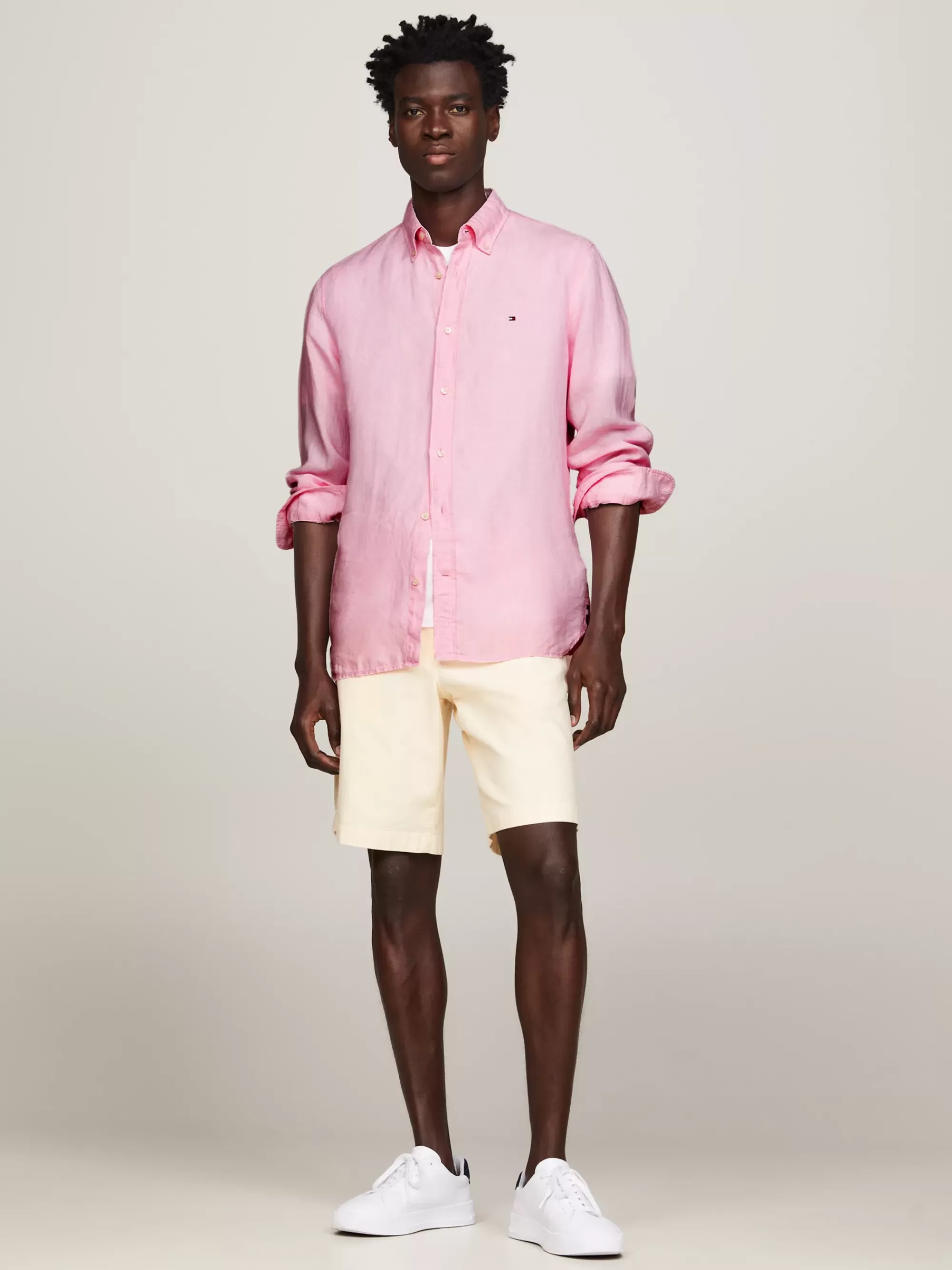 Overhemden*Tommy Hilfiger Regular Fit Overhemd Van Pigment-dyed Linnen PINK CRYSTAL