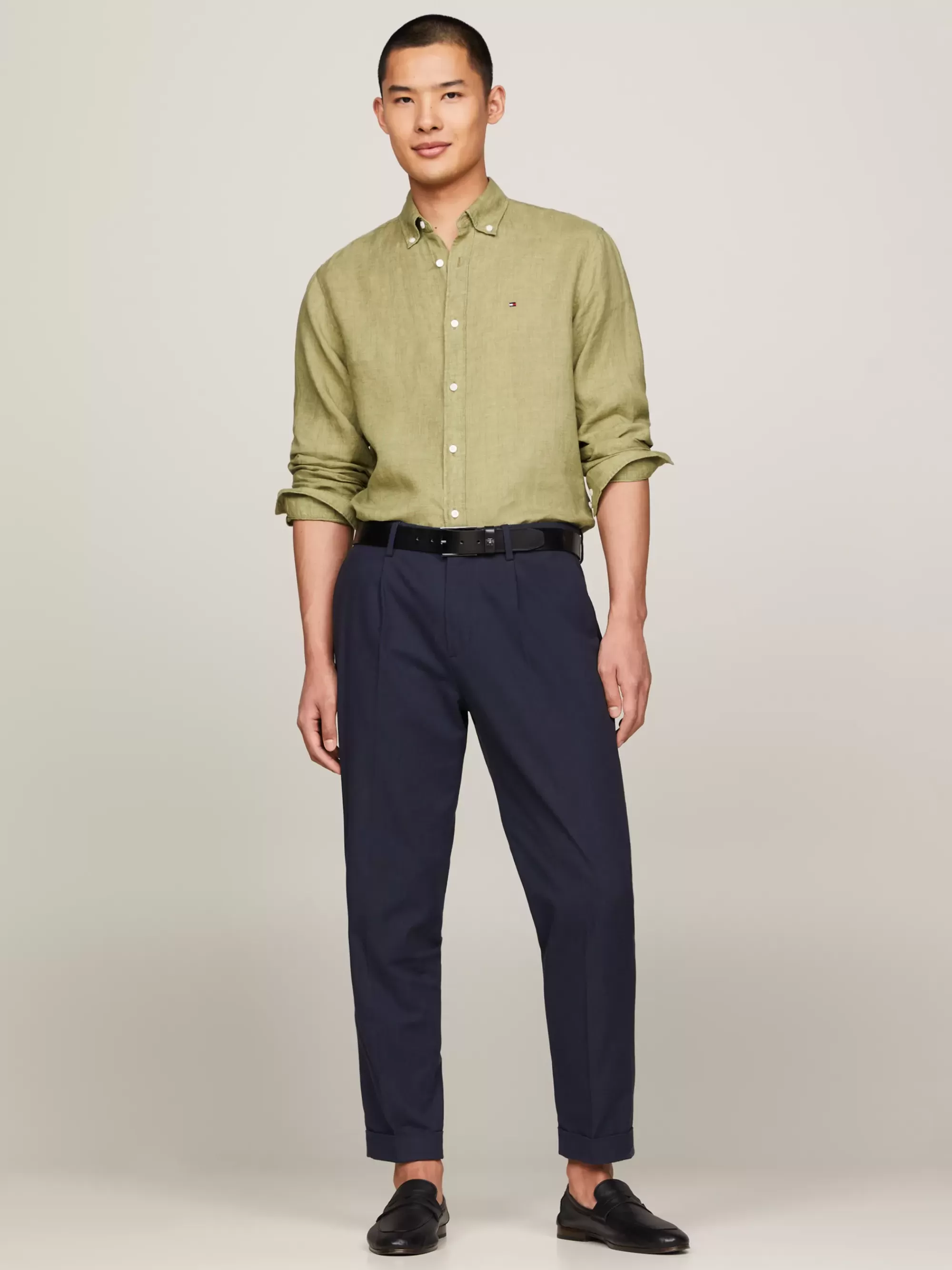 Overhemden*Tommy Hilfiger Regular Fit Overhemd Van Pigment-dyed Linnen FADED OLIVE