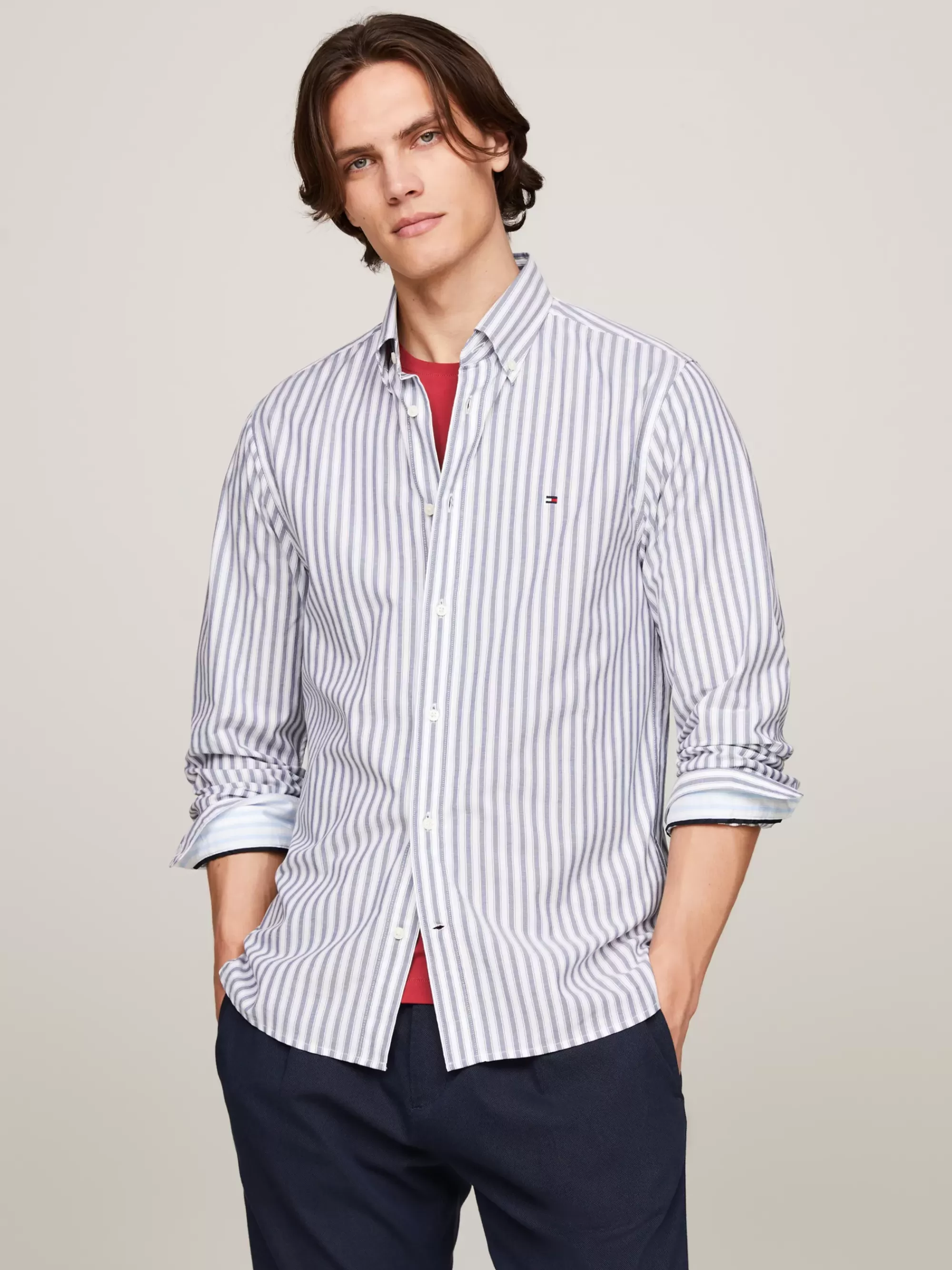 Overhemden*Tommy Hilfiger Regular Fit Overhemd Van Poplin Met Streep AEGEAN SEA / OPTIC WHITE