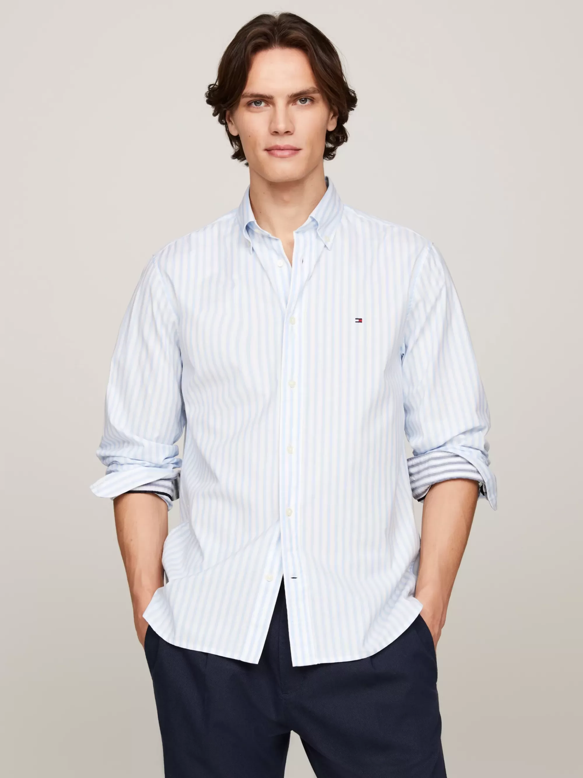Overhemden*Tommy Hilfiger Regular Fit Overhemd Van Poplin Met Streep VESSEL BLUE/OPTIC WHITE
