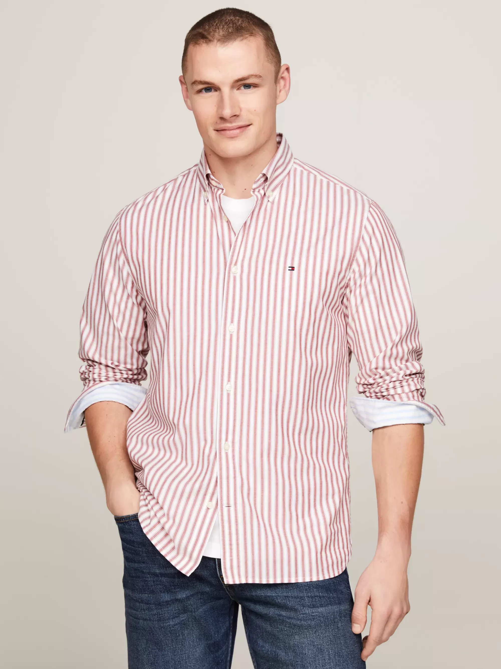 Overhemden*Tommy Hilfiger Regular Fit Overhemd Van Poplin Met Streep DARK MAGMA / OPTIC WHITE