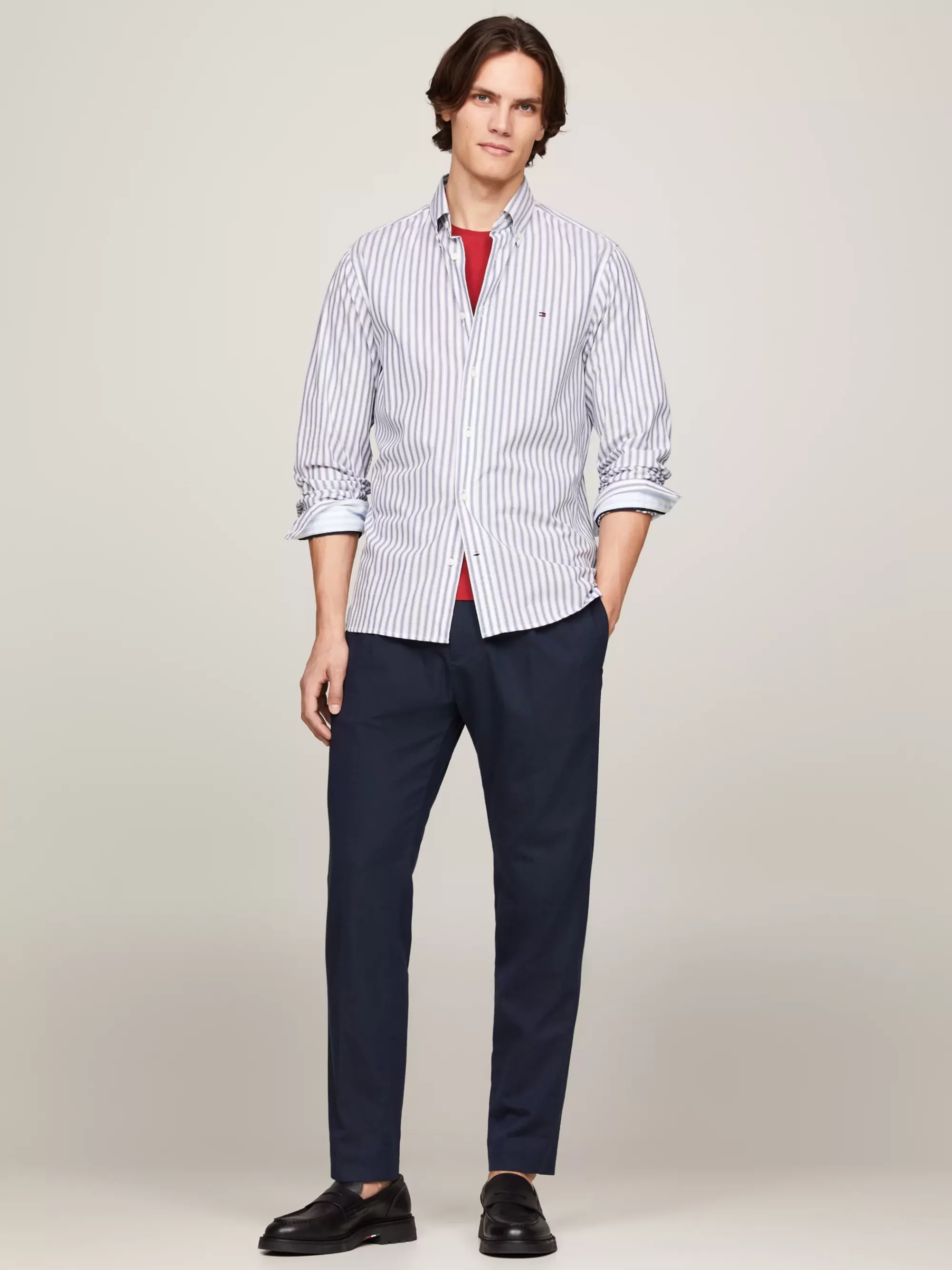 Overhemden*Tommy Hilfiger Regular Fit Overhemd Van Poplin Met Streep AEGEAN SEA / OPTIC WHITE
