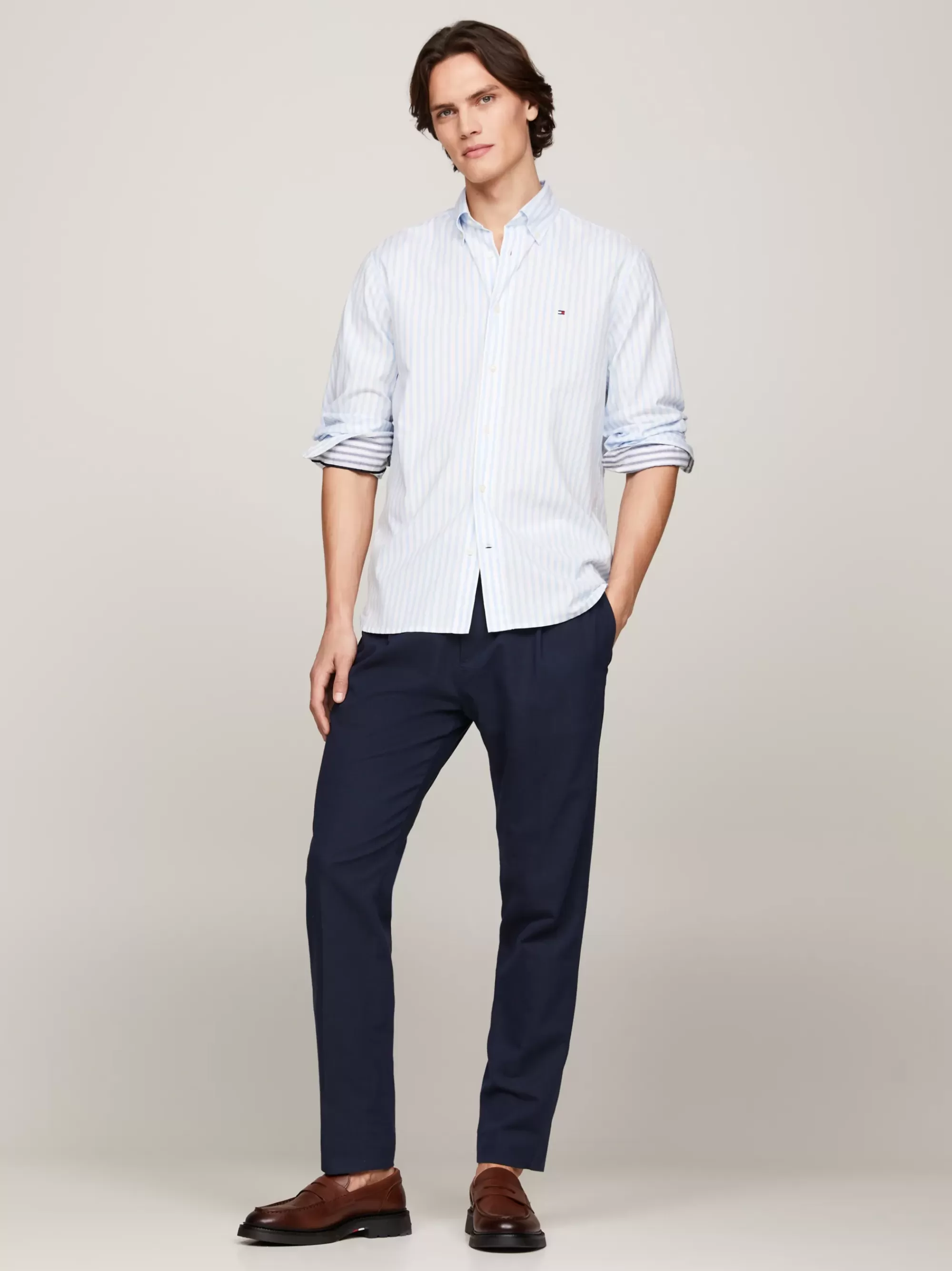 Overhemden*Tommy Hilfiger Regular Fit Overhemd Van Poplin Met Streep VESSEL BLUE/OPTIC WHITE