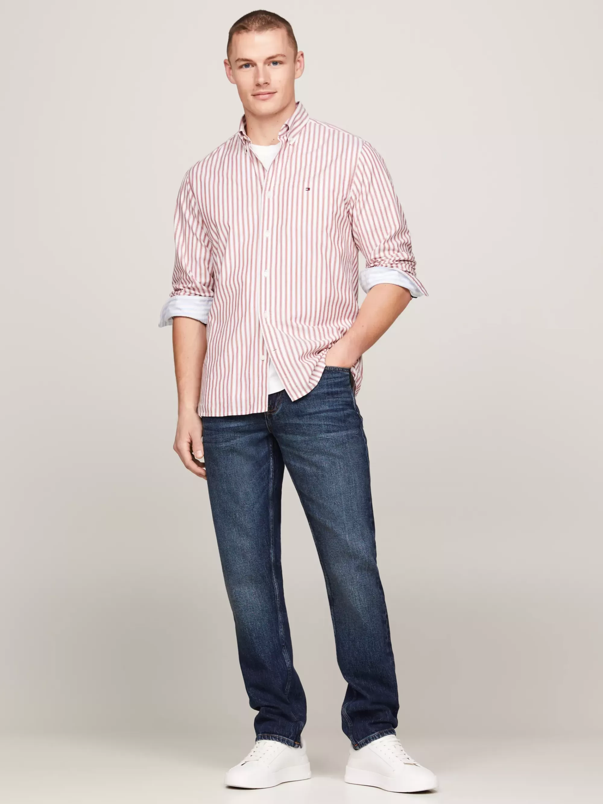 Overhemden*Tommy Hilfiger Regular Fit Overhemd Van Poplin Met Streep DARK MAGMA / OPTIC WHITE