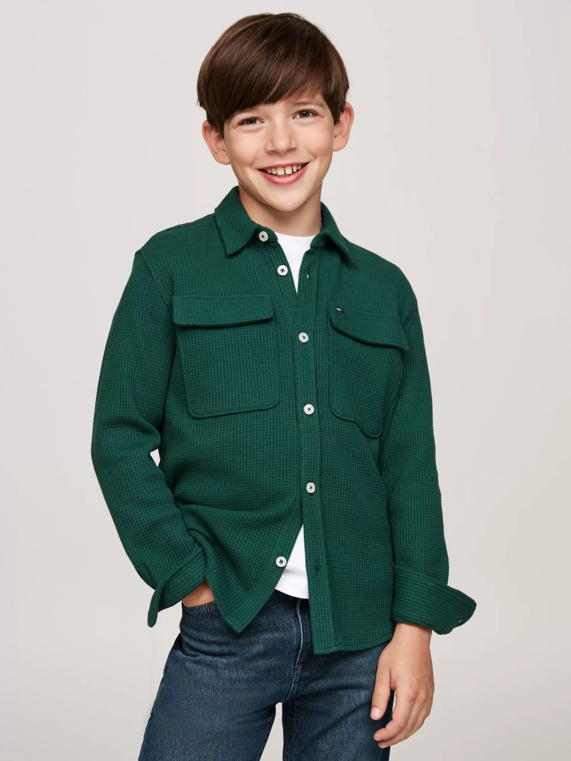 Overhemden*Tommy Hilfiger Regular Fit Overshirt Met Wafelsteek ORNAMENTAL GREEN
