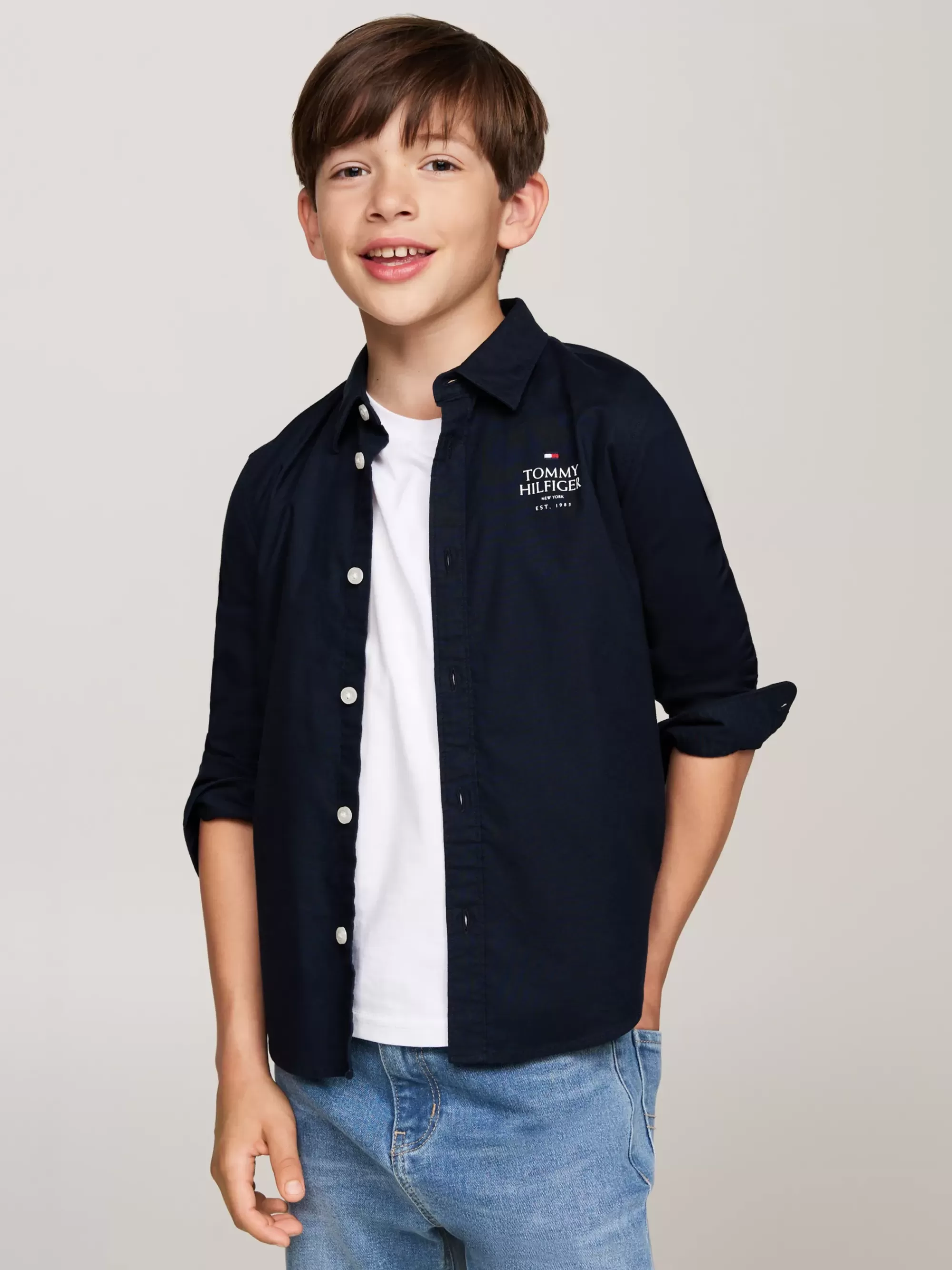 Overhemden*Tommy Hilfiger Regular Fit Oxford-overhemd Met Hilfiger-logo DESERT SKY
