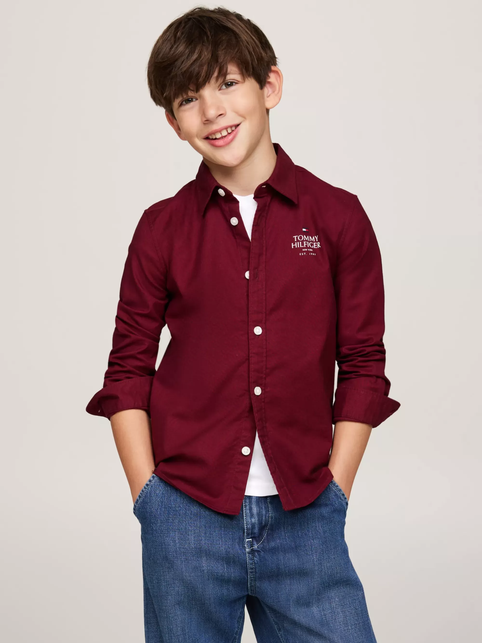Overhemden*Tommy Hilfiger Regular Fit Oxford-overhemd Met Hilfiger-logo DEEP ROUGE