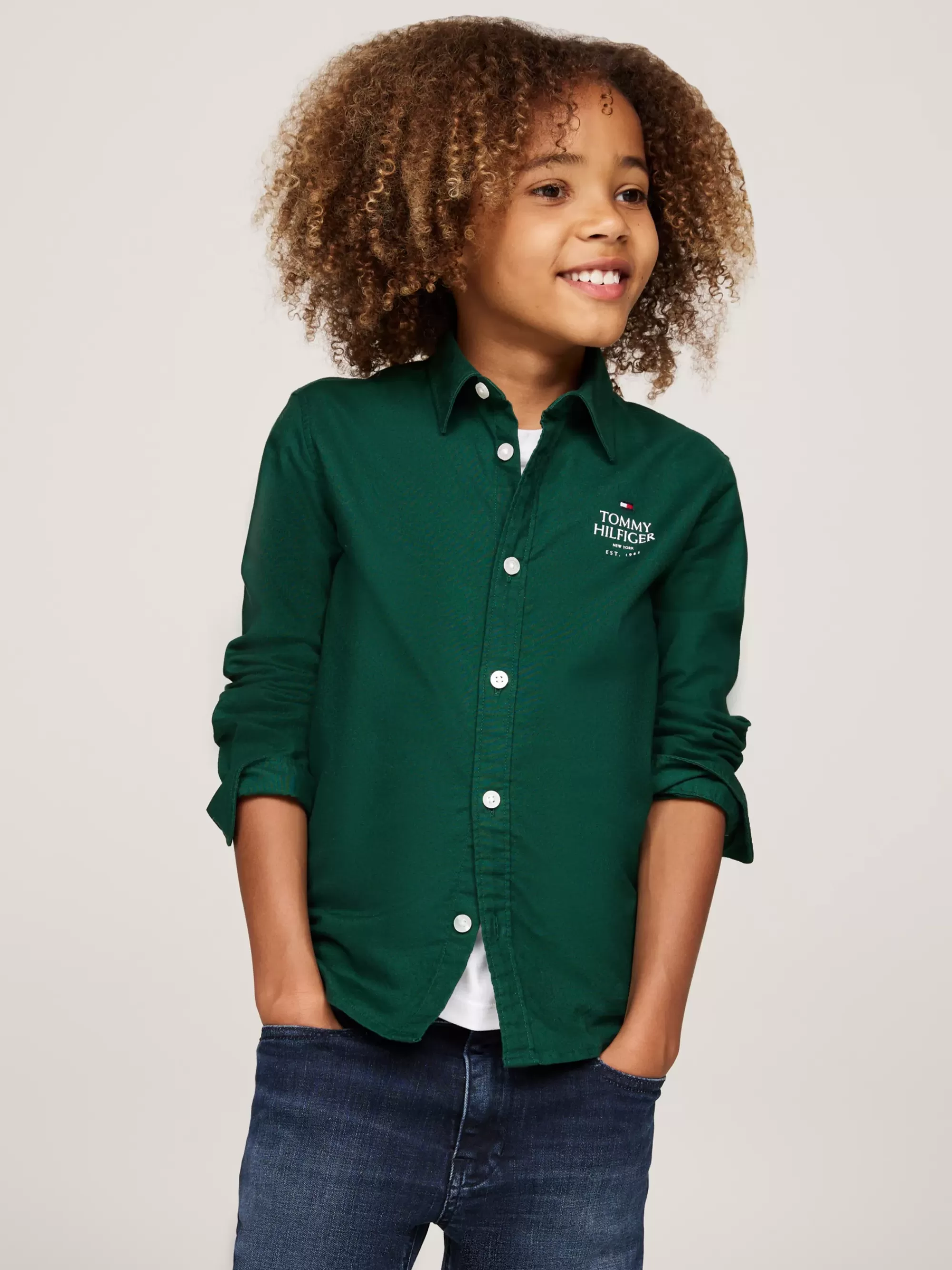 Overhemden*Tommy Hilfiger Regular Fit Oxford-overhemd Met Hilfiger-logo ORNAMENTAL GREEN