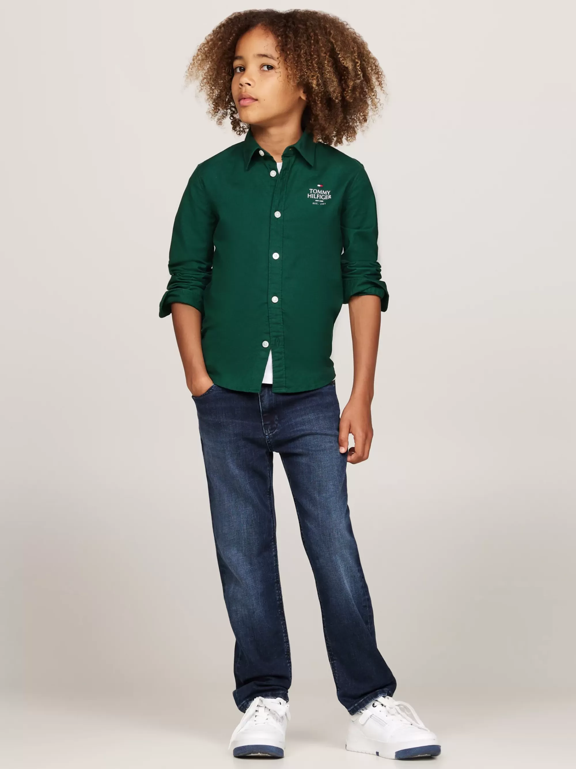 Overhemden*Tommy Hilfiger Regular Fit Oxford-overhemd Met Hilfiger-logo ORNAMENTAL GREEN