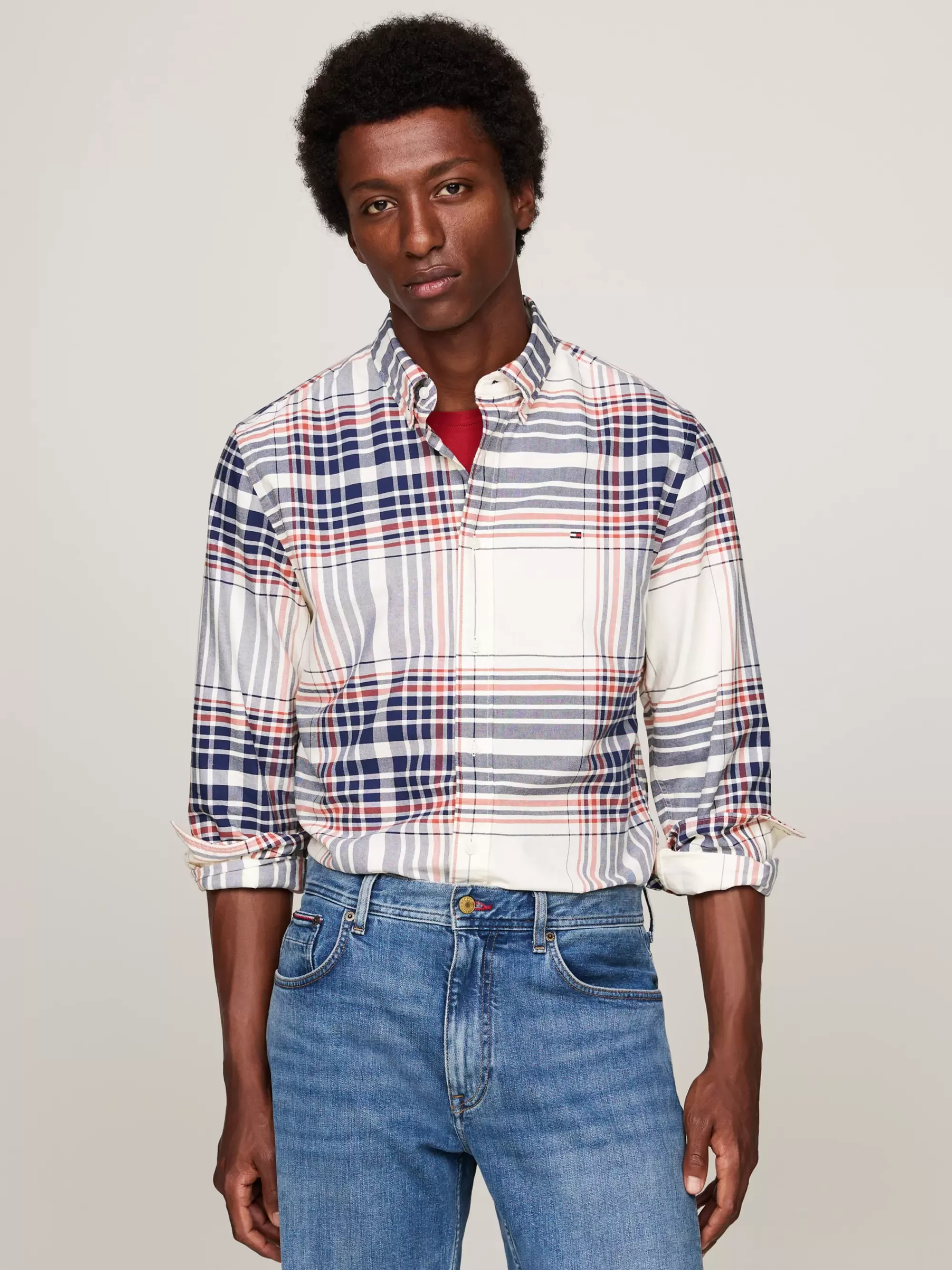 Overhemden*Tommy Hilfiger Regular Fit Oxford-overhemd Met Ruit ANCIENT WHITE / MULTI
