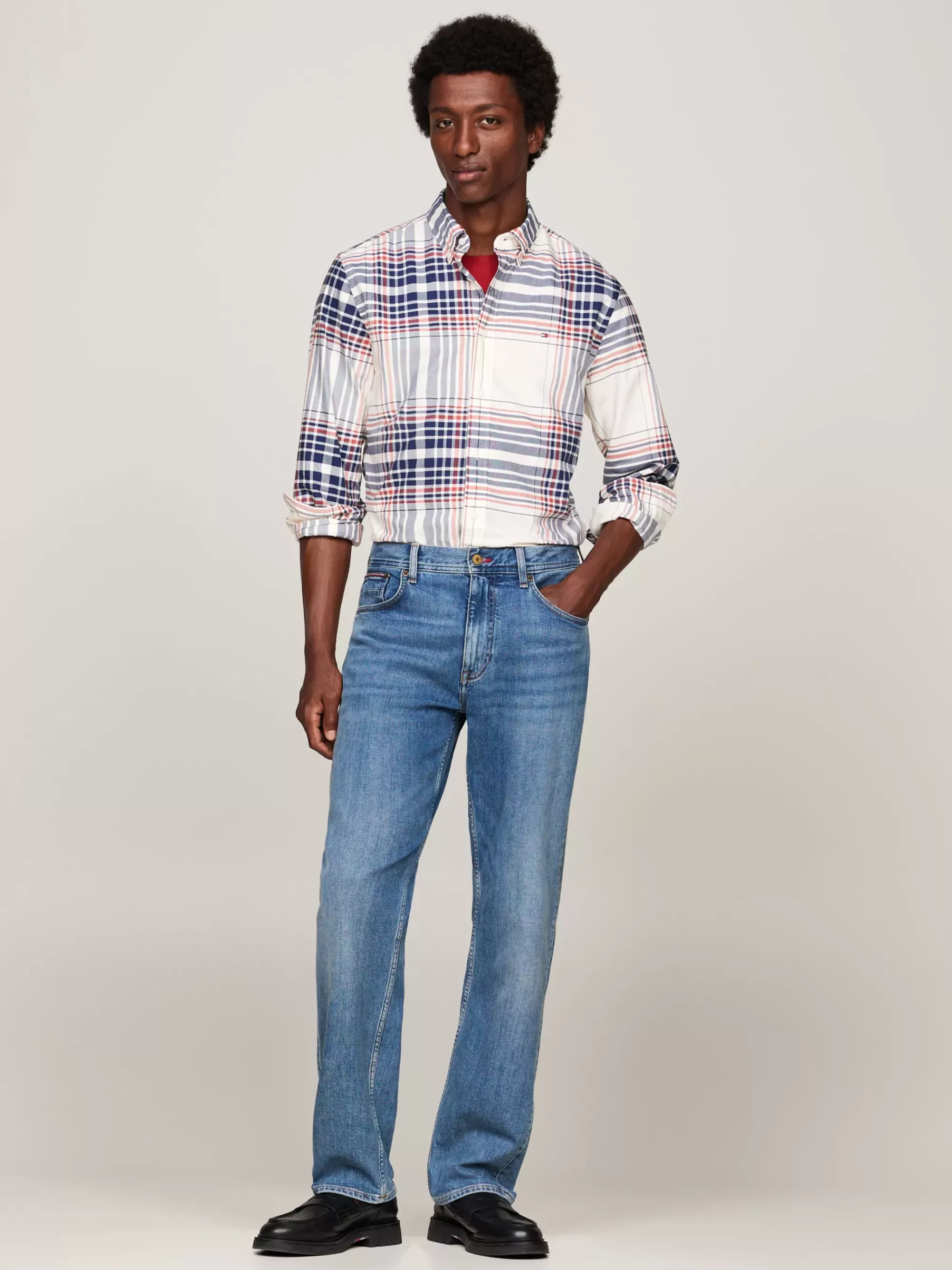 Overhemden*Tommy Hilfiger Regular Fit Oxford-overhemd Met Ruit ANCIENT WHITE / MULTI