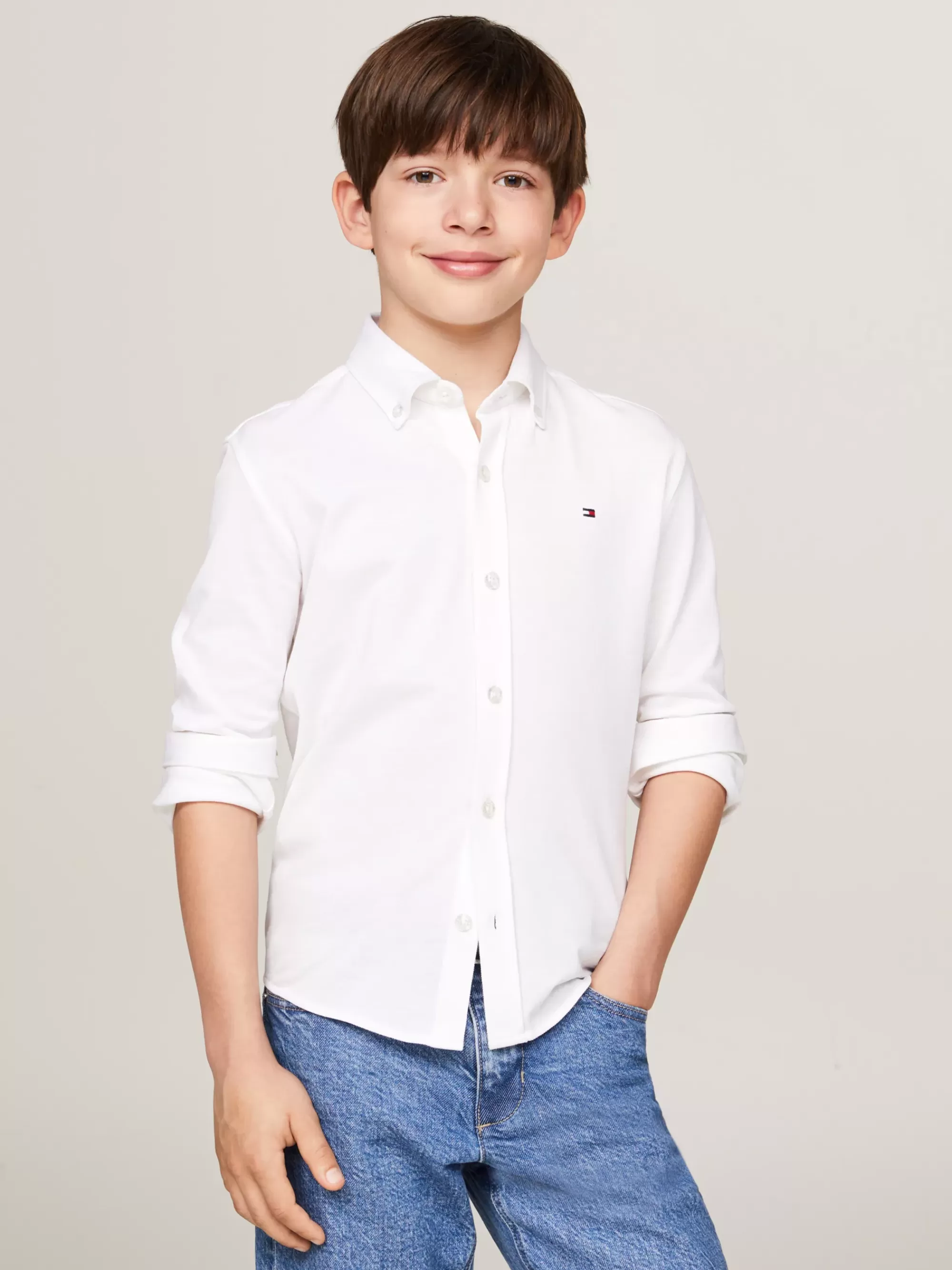Overhemden*Tommy Hilfiger Regular Fit Piqué Overhemd WHITE