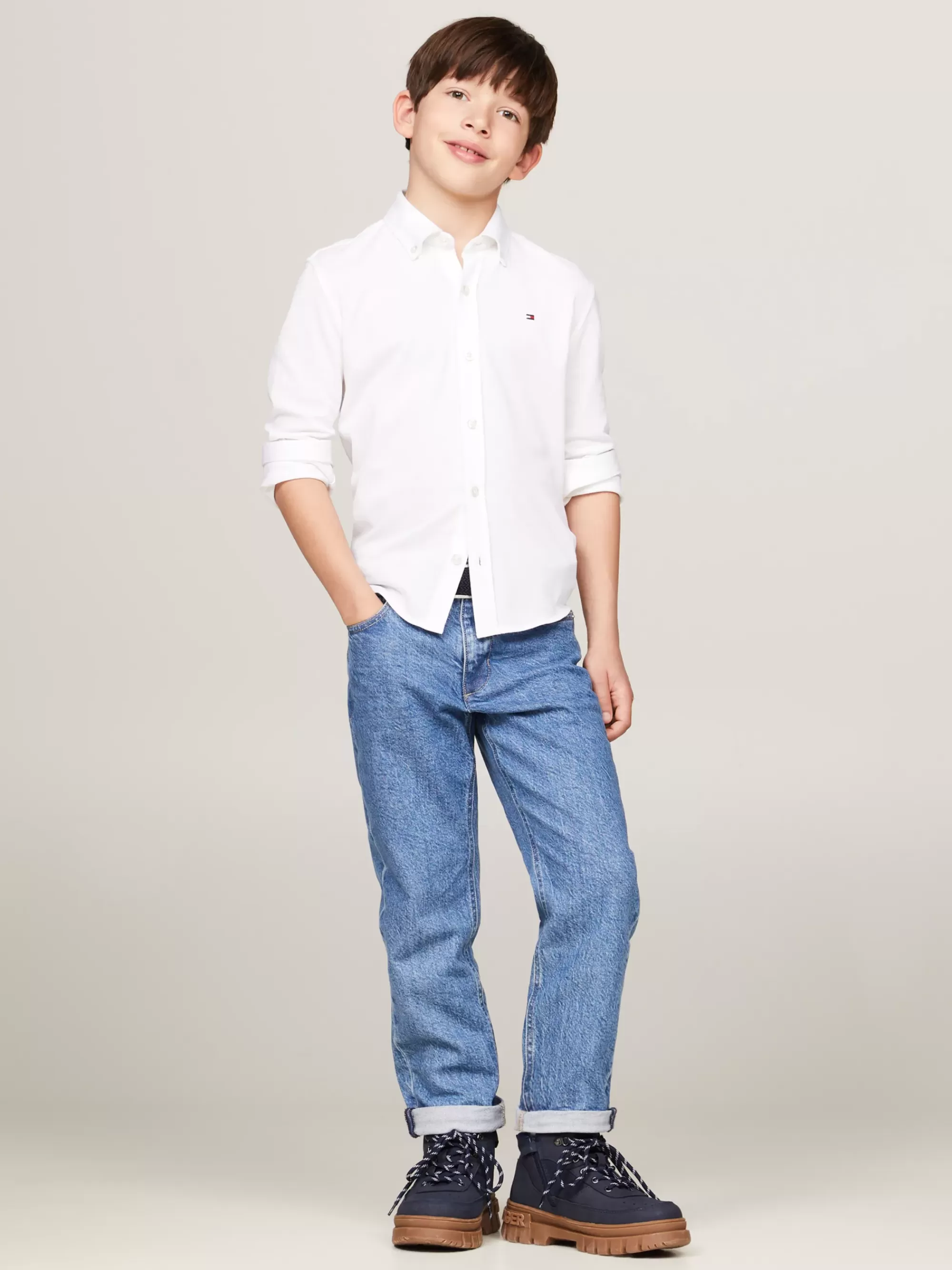 Overhemden*Tommy Hilfiger Regular Fit Piqué Overhemd WHITE