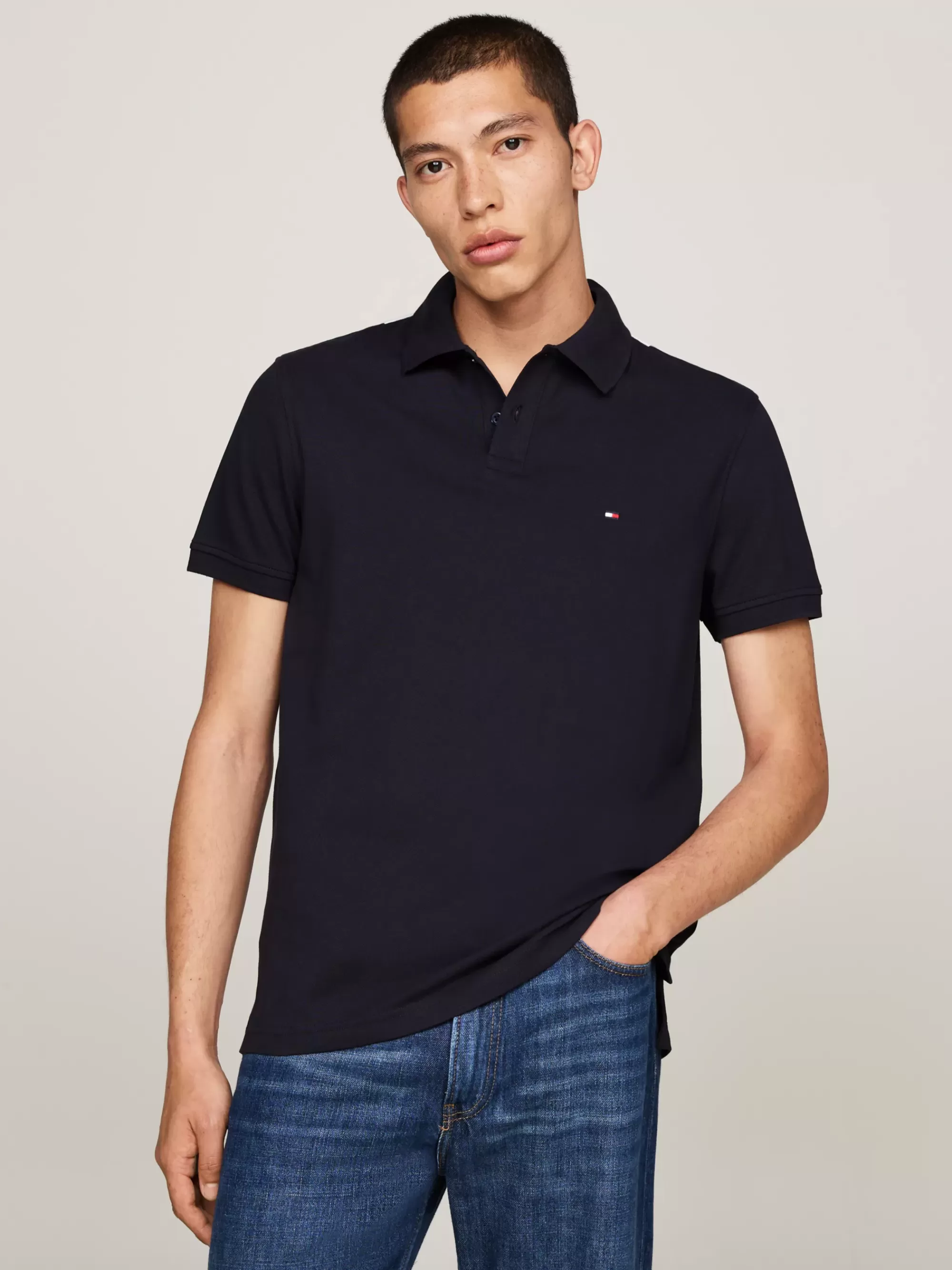 Polo's*Tommy Hilfiger Regular Fit Polo Met Colour-blocked Achterkant DESERT SKY / ECRU / ROUGE