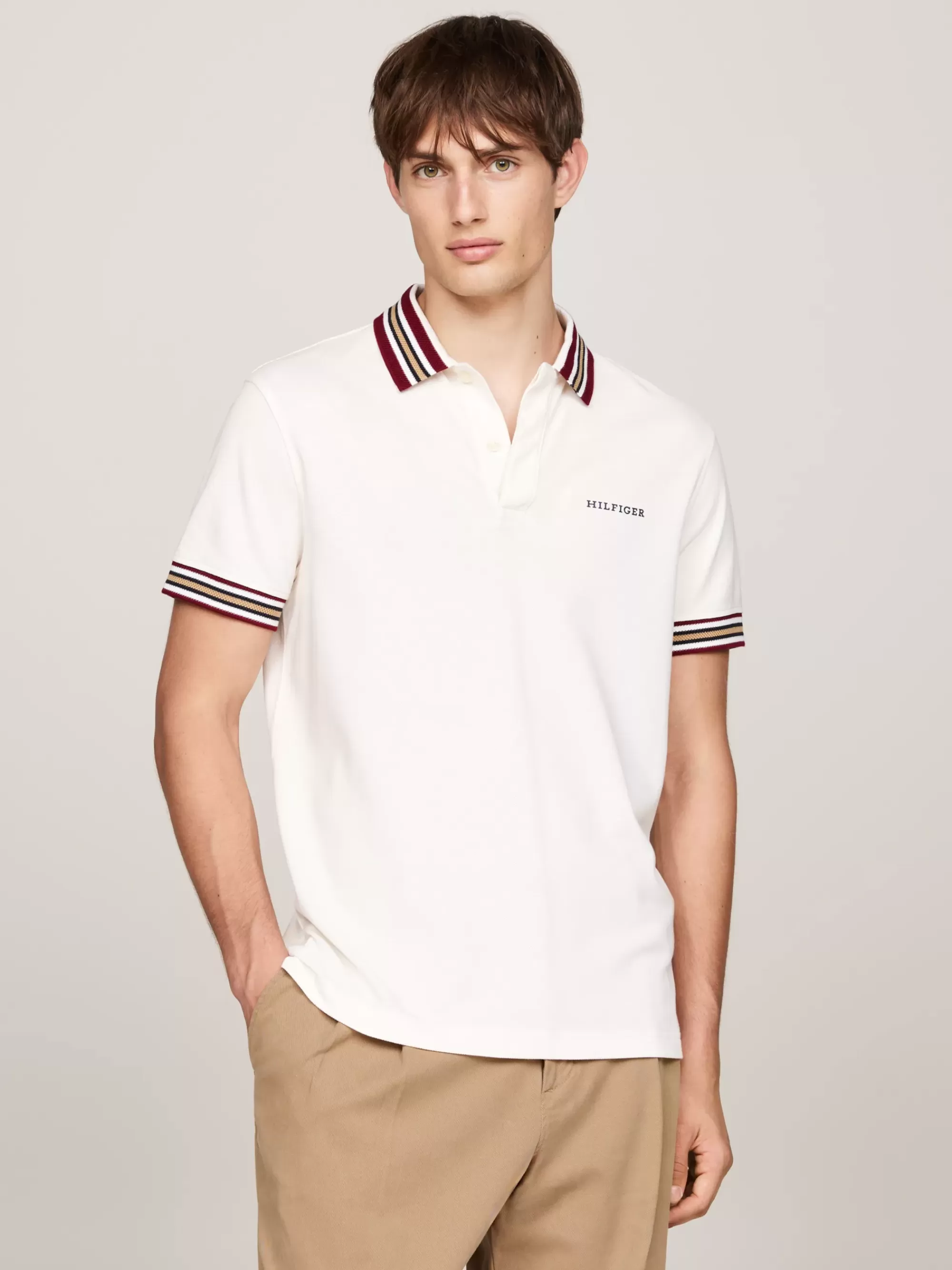 Polo's*Tommy Hilfiger Regular Fit Polo Met Contrasterende Kraag IVORY PETAL