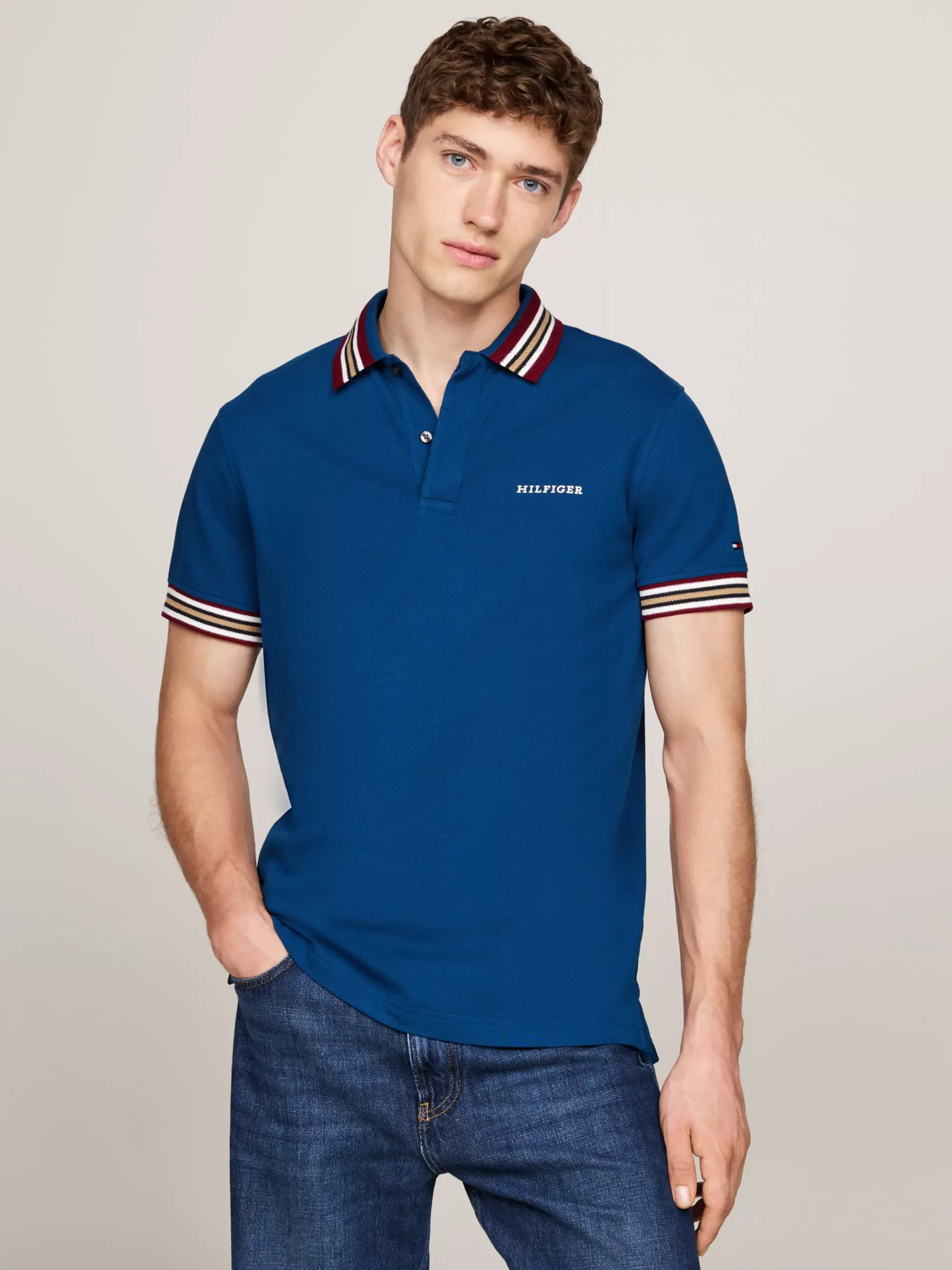 Polo's*Tommy Hilfiger Regular Fit Polo Met Contrasterende Kraag DEEP INDIGO