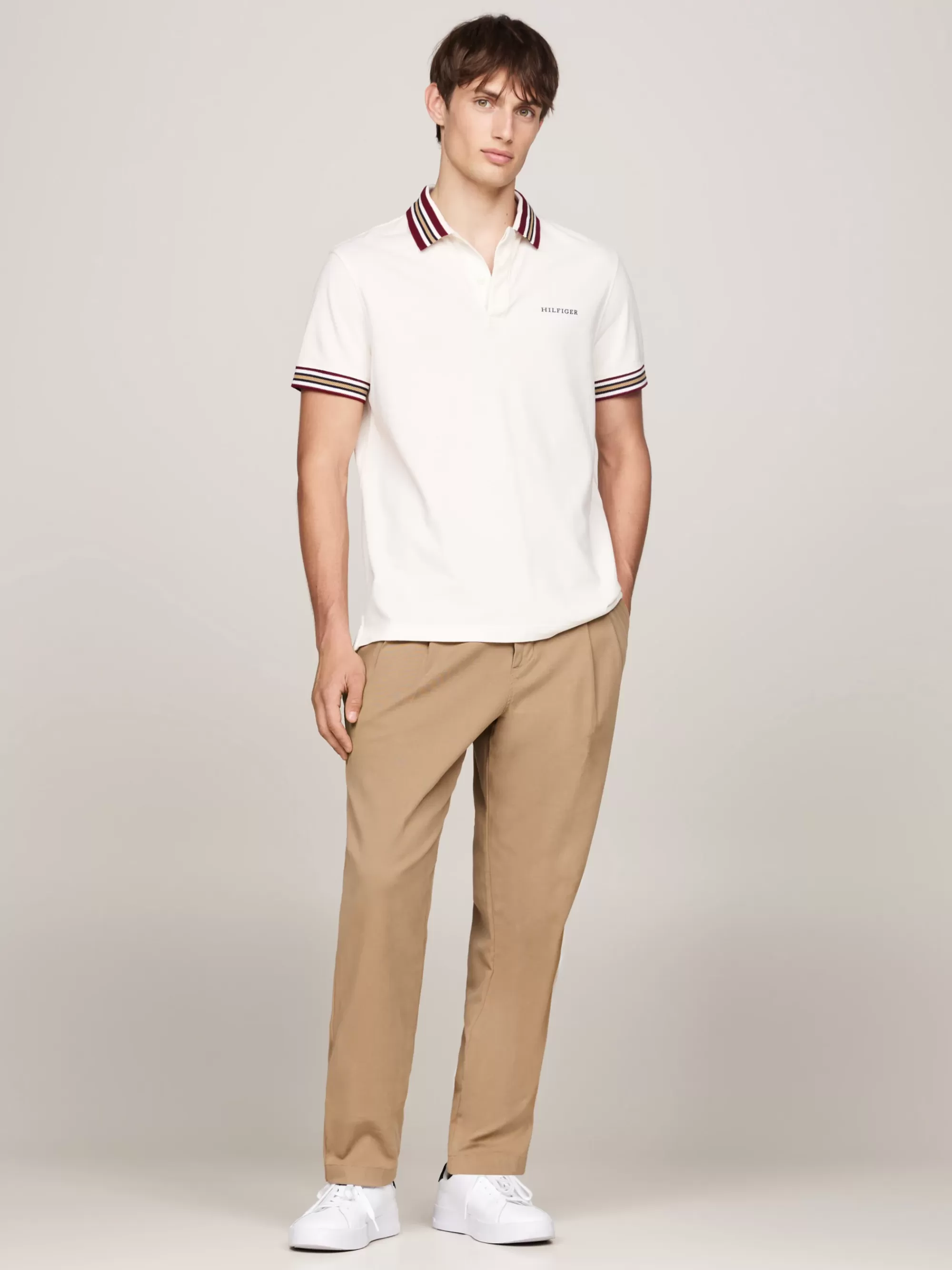 Polo's*Tommy Hilfiger Regular Fit Polo Met Contrasterende Kraag IVORY PETAL