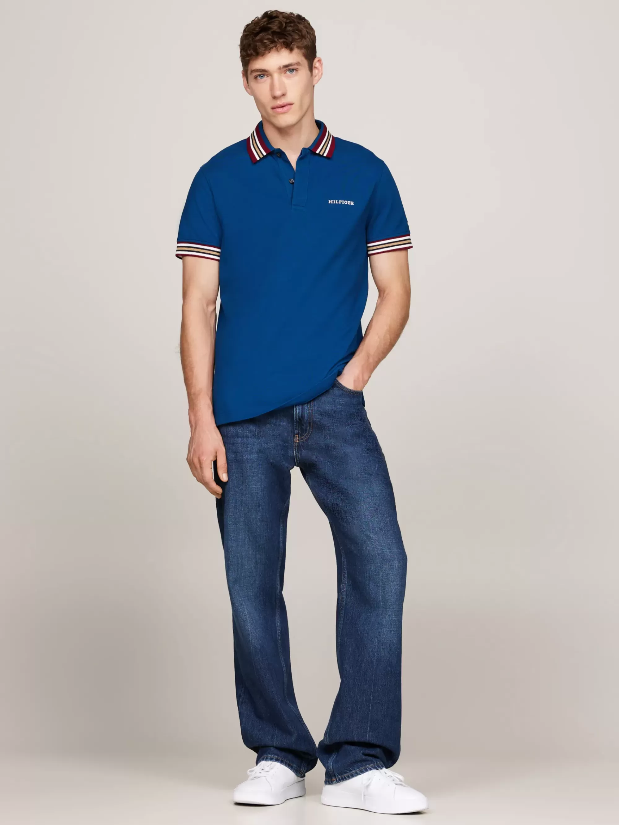 Polo's*Tommy Hilfiger Regular Fit Polo Met Contrasterende Kraag DEEP INDIGO