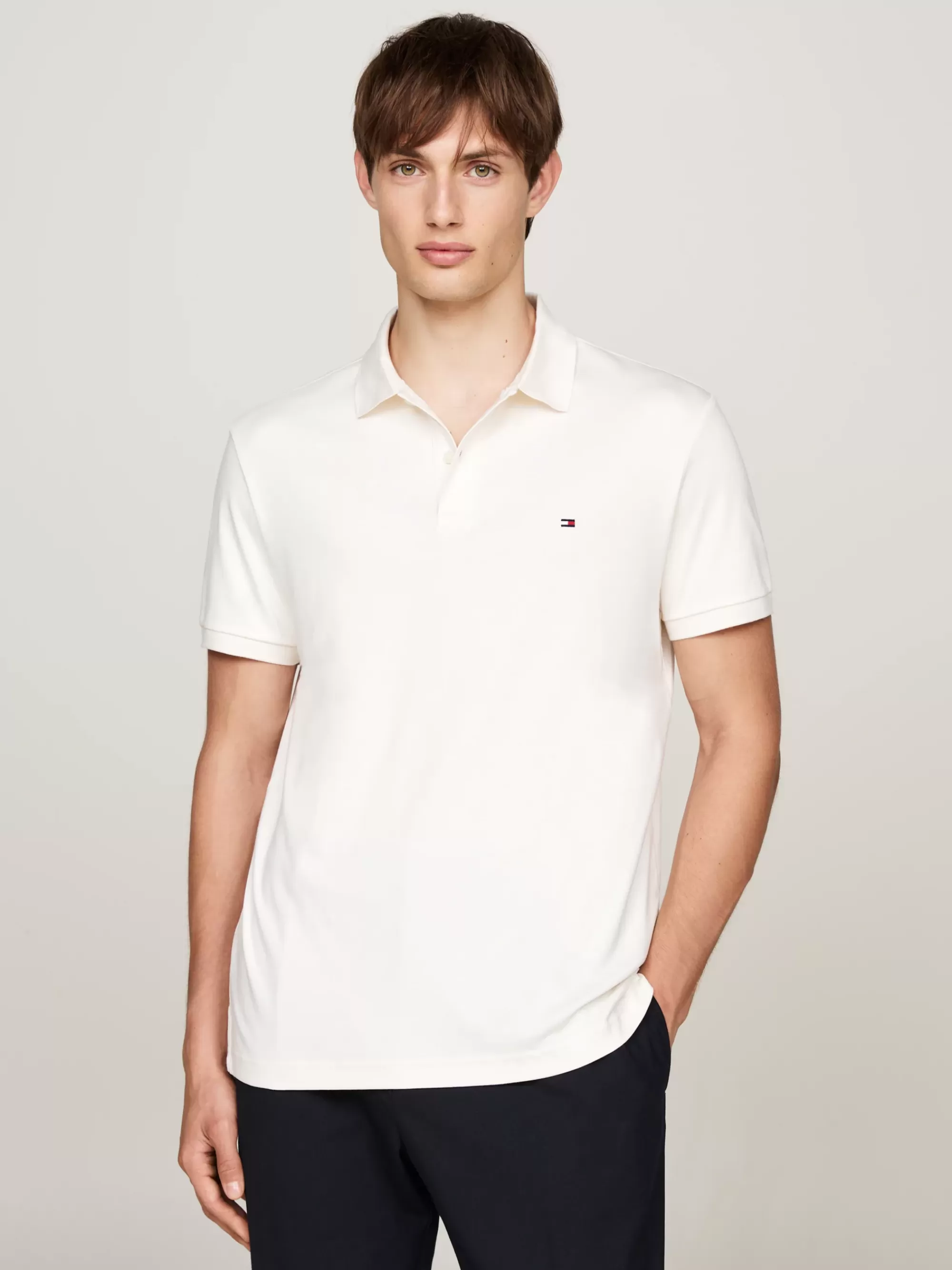 Polo's*Tommy Hilfiger Regular Fit Polo Met Geborduurde Vlag IVORY PETAL