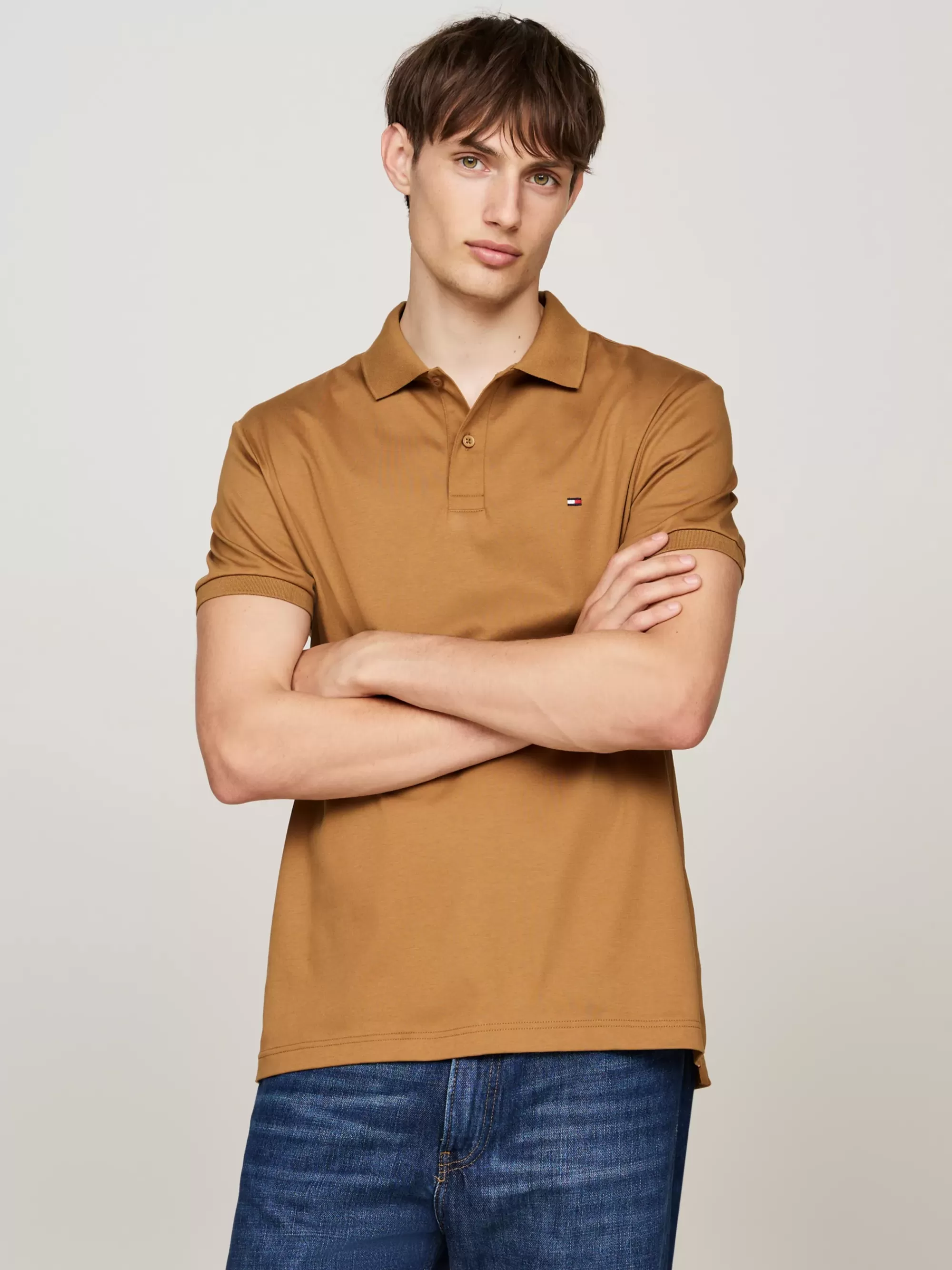 Polo's*Tommy Hilfiger Regular Fit Polo Met Geborduurde Vlag COUNTRY BROWN