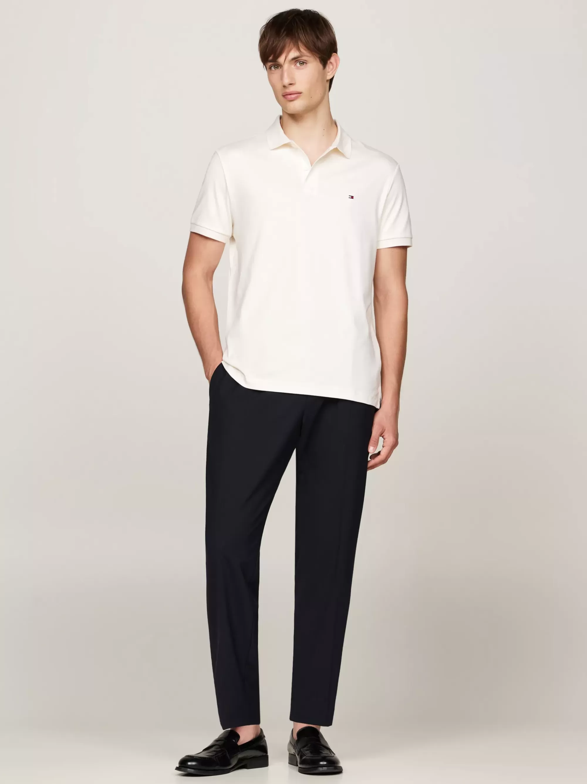 Polo's*Tommy Hilfiger Regular Fit Polo Met Geborduurde Vlag IVORY PETAL