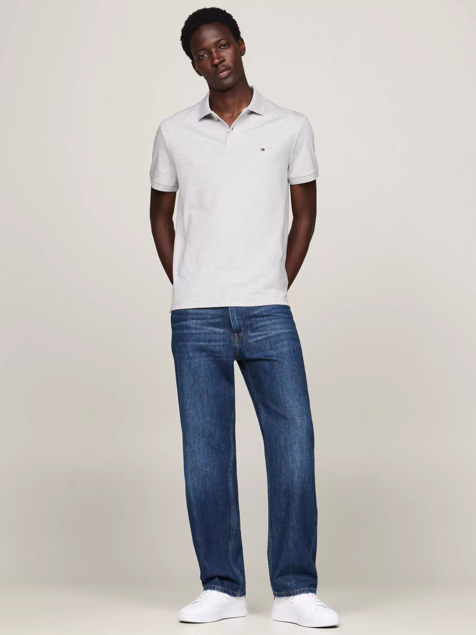 Polo's*Tommy Hilfiger Regular Fit Polo Met Geborduurde Vlag LIGHT GREY HEATHER