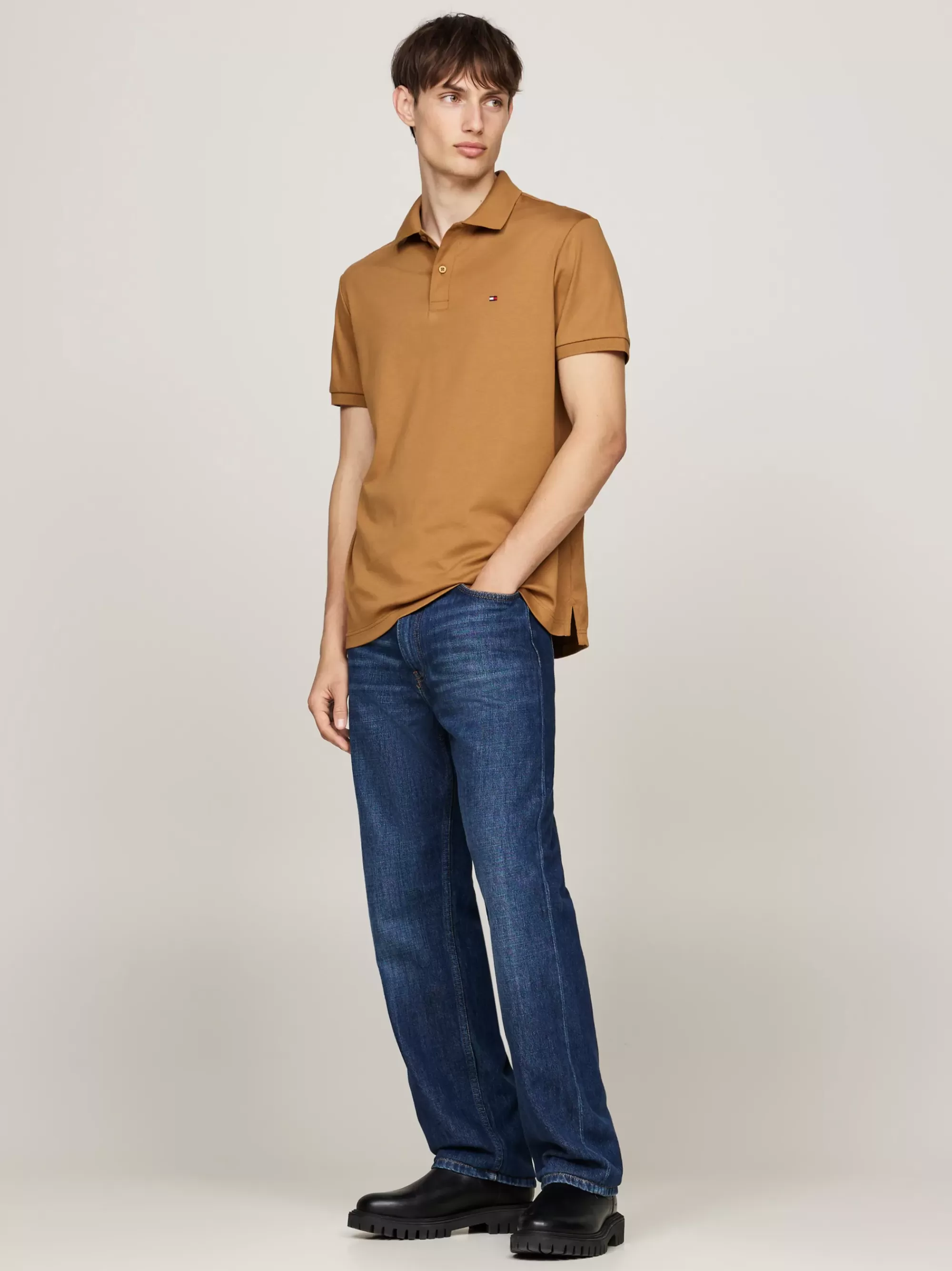 Polo's*Tommy Hilfiger Regular Fit Polo Met Geborduurde Vlag COUNTRY BROWN
