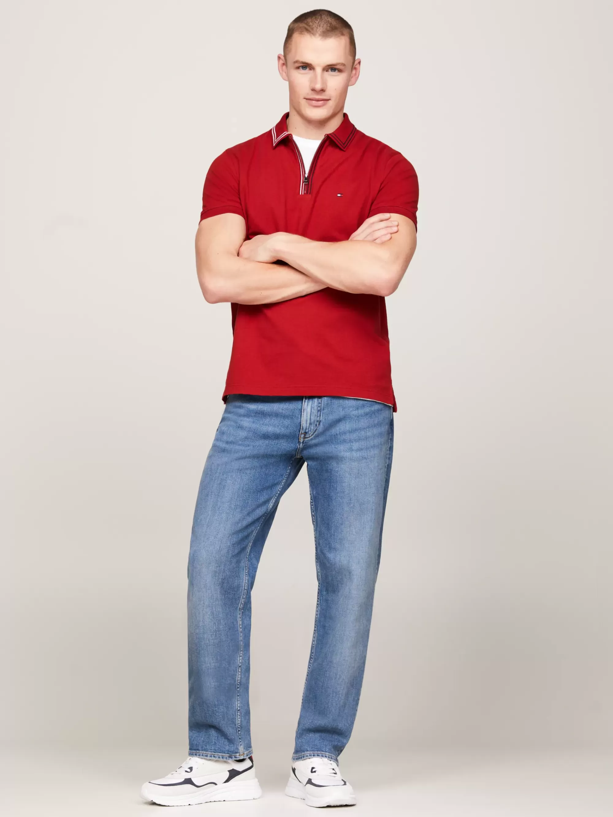 Polo's*Tommy Hilfiger Regular Fit Polo Met Rits En Streepdetail DARK MAGMA