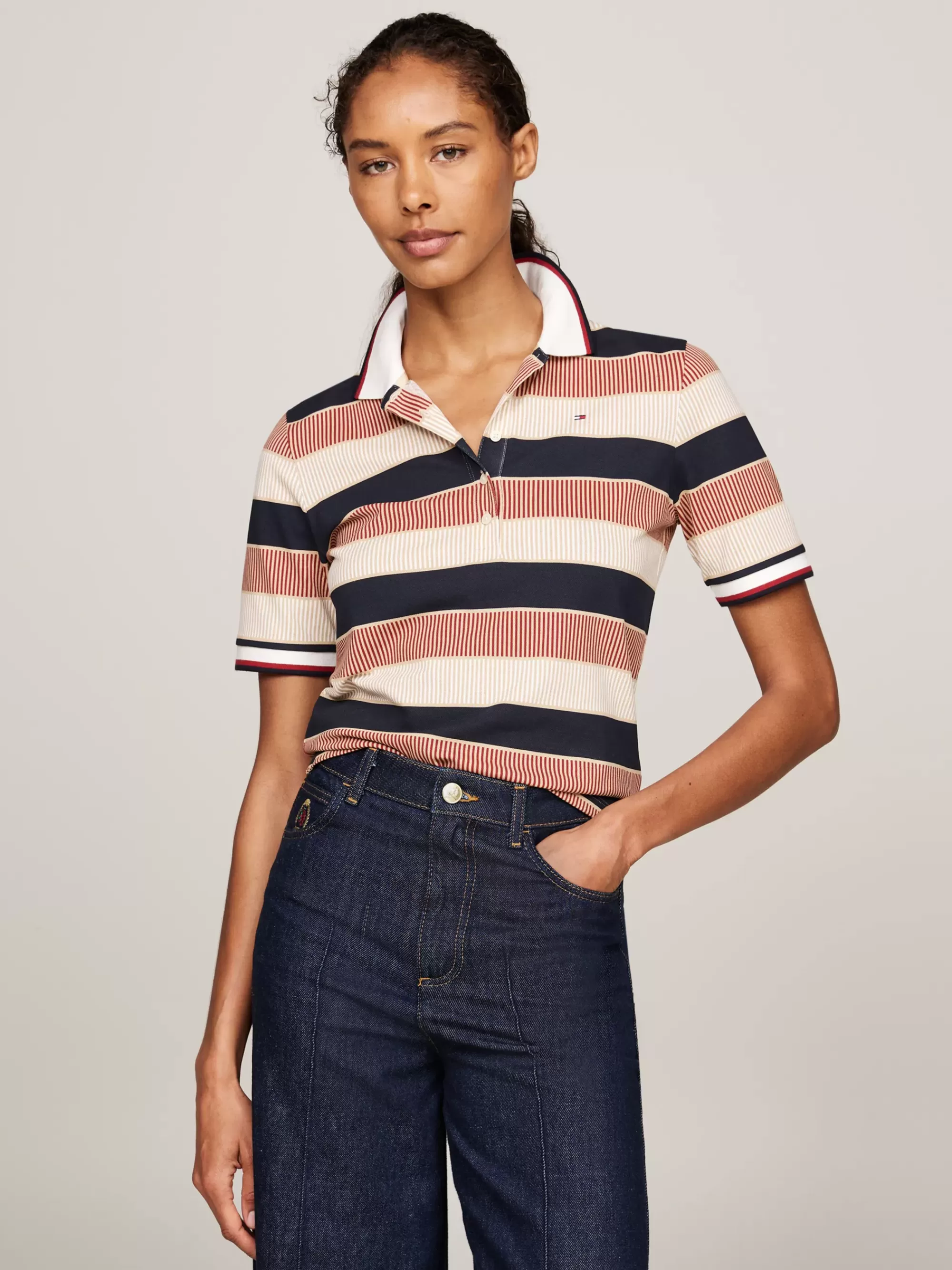 Polo's*Tommy Hilfiger Regular Fit Polo Met Signature-streepprint LADDER GLOBAL STP/ COUNTRY IVORY