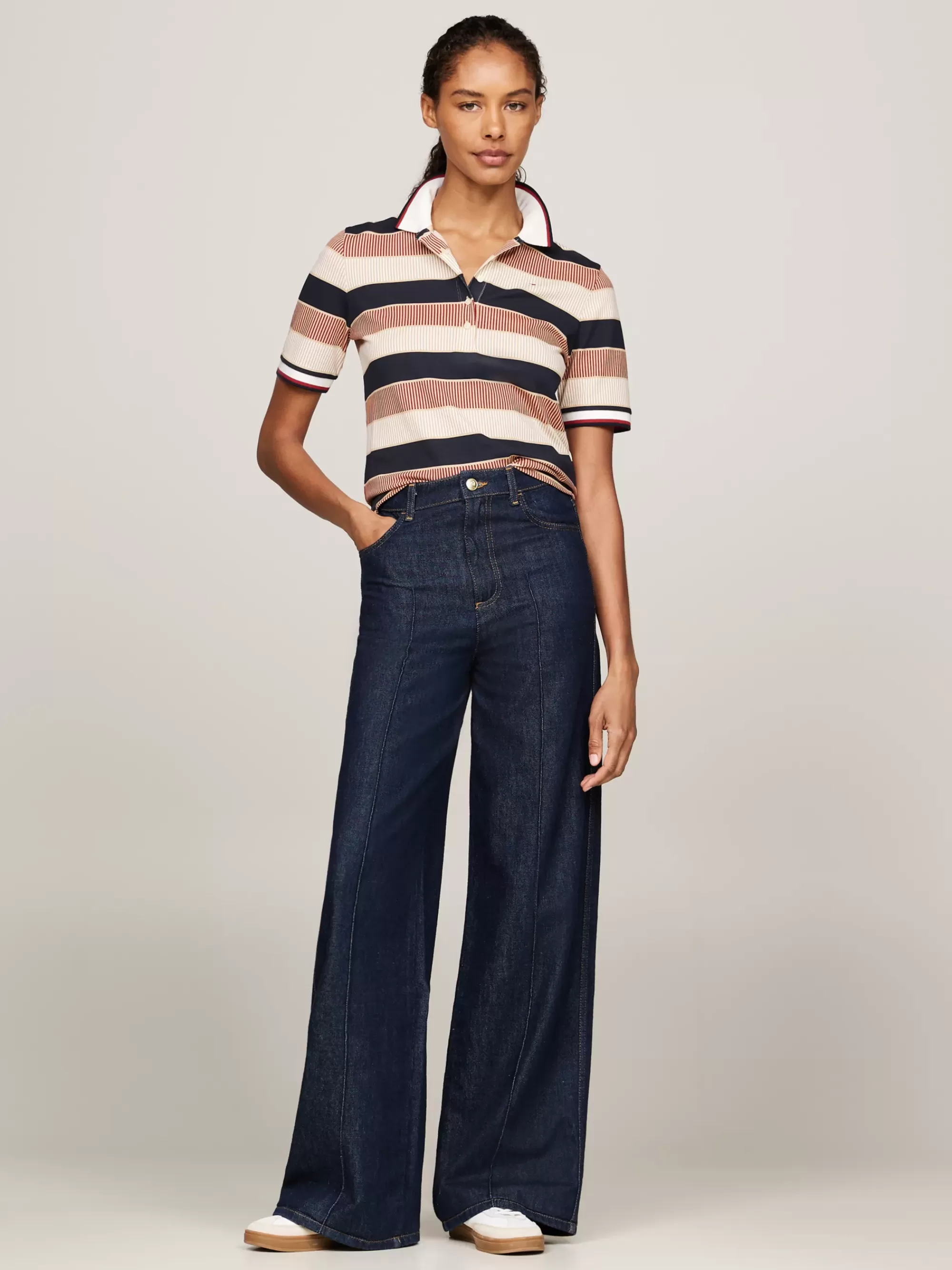 Polo's*Tommy Hilfiger Regular Fit Polo Met Signature-streepprint LADDER GLOBAL STP/ COUNTRY IVORY