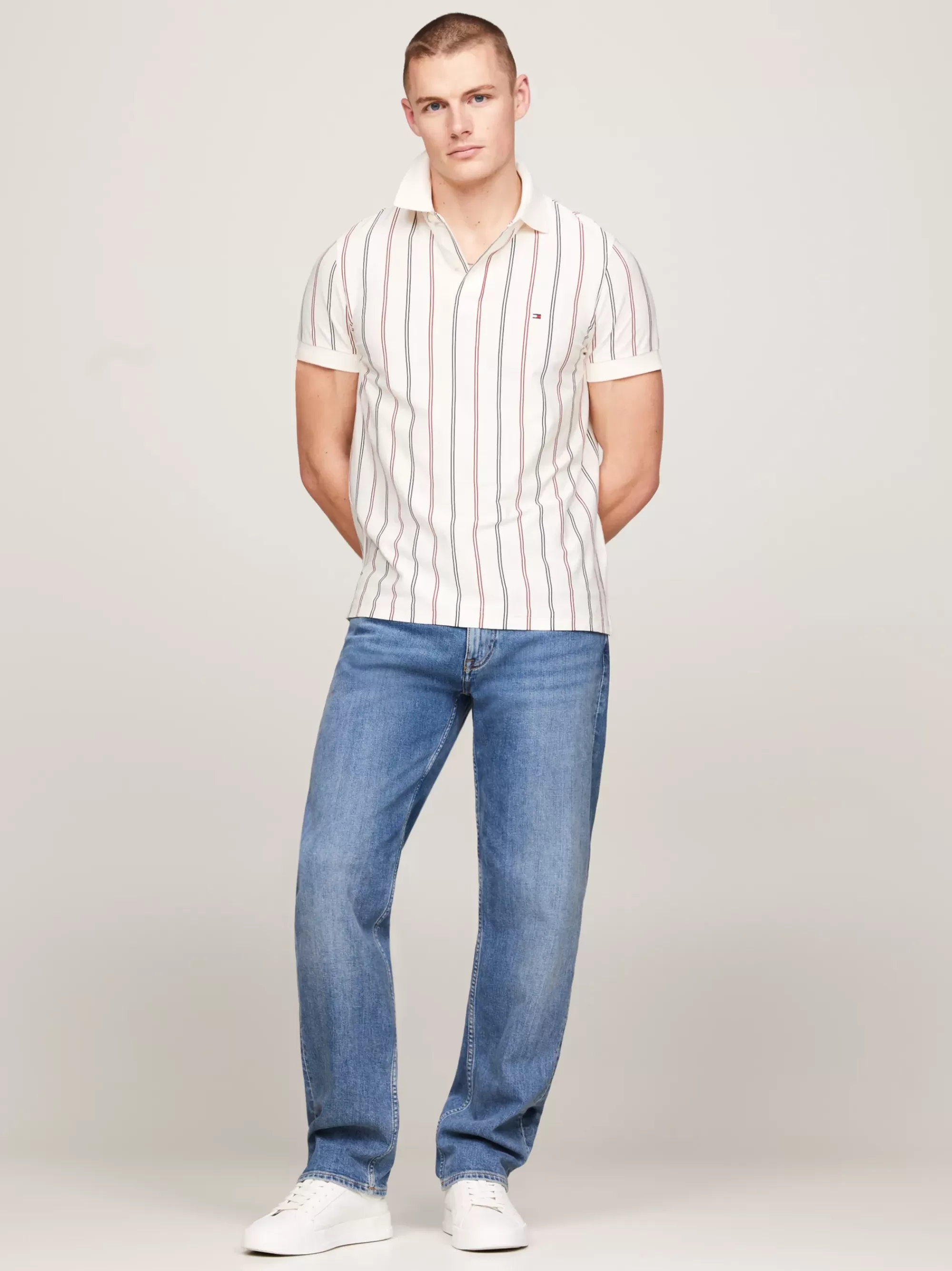 Polo's*Tommy Hilfiger Regular Fit Polo Met Verticale Streep ANCIENT WHITE / DARK MAGMA