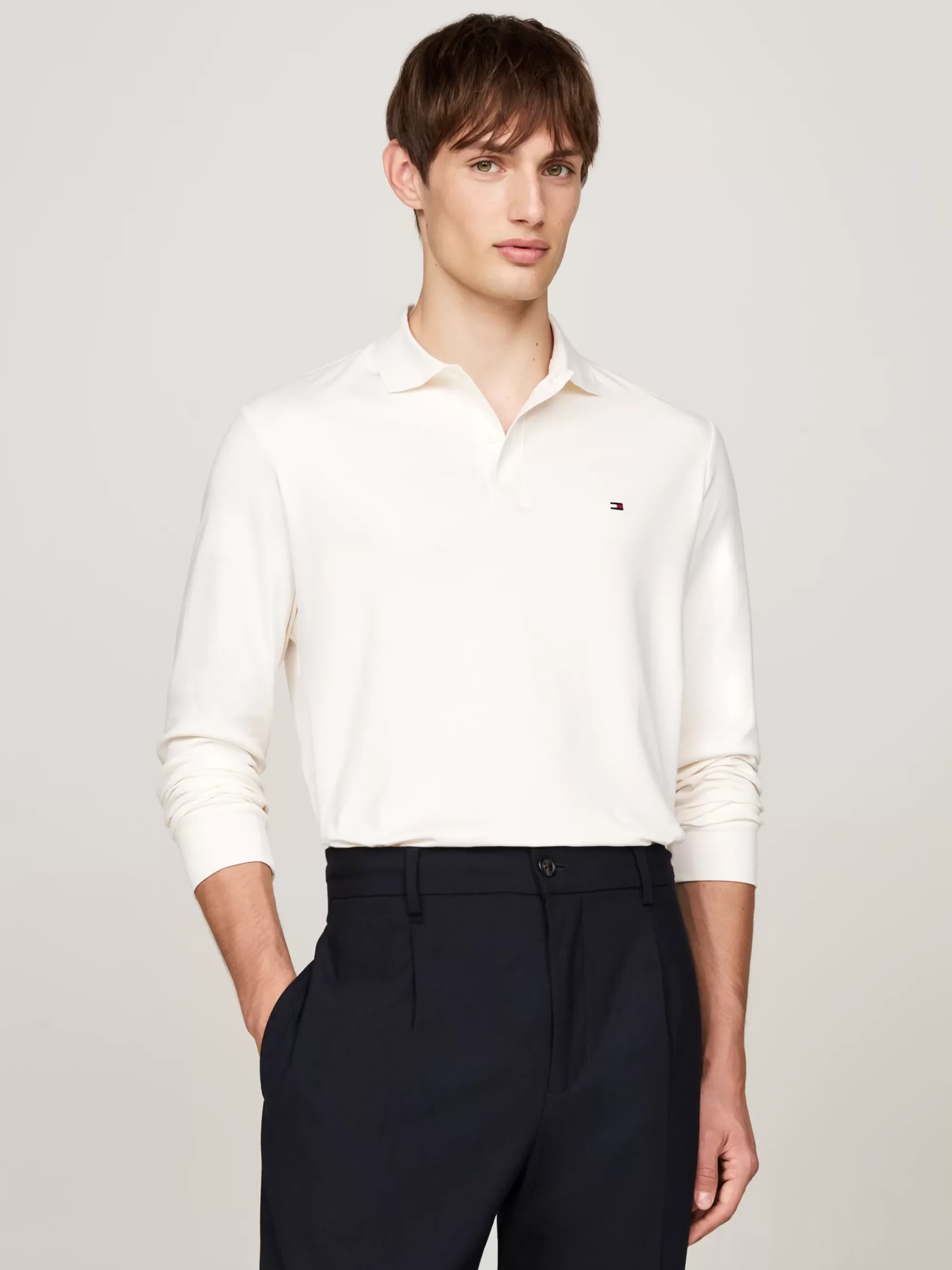Polo's*Tommy Hilfiger Regular Fit Poloshirt Met Lange Mouwen IVORY PETAL