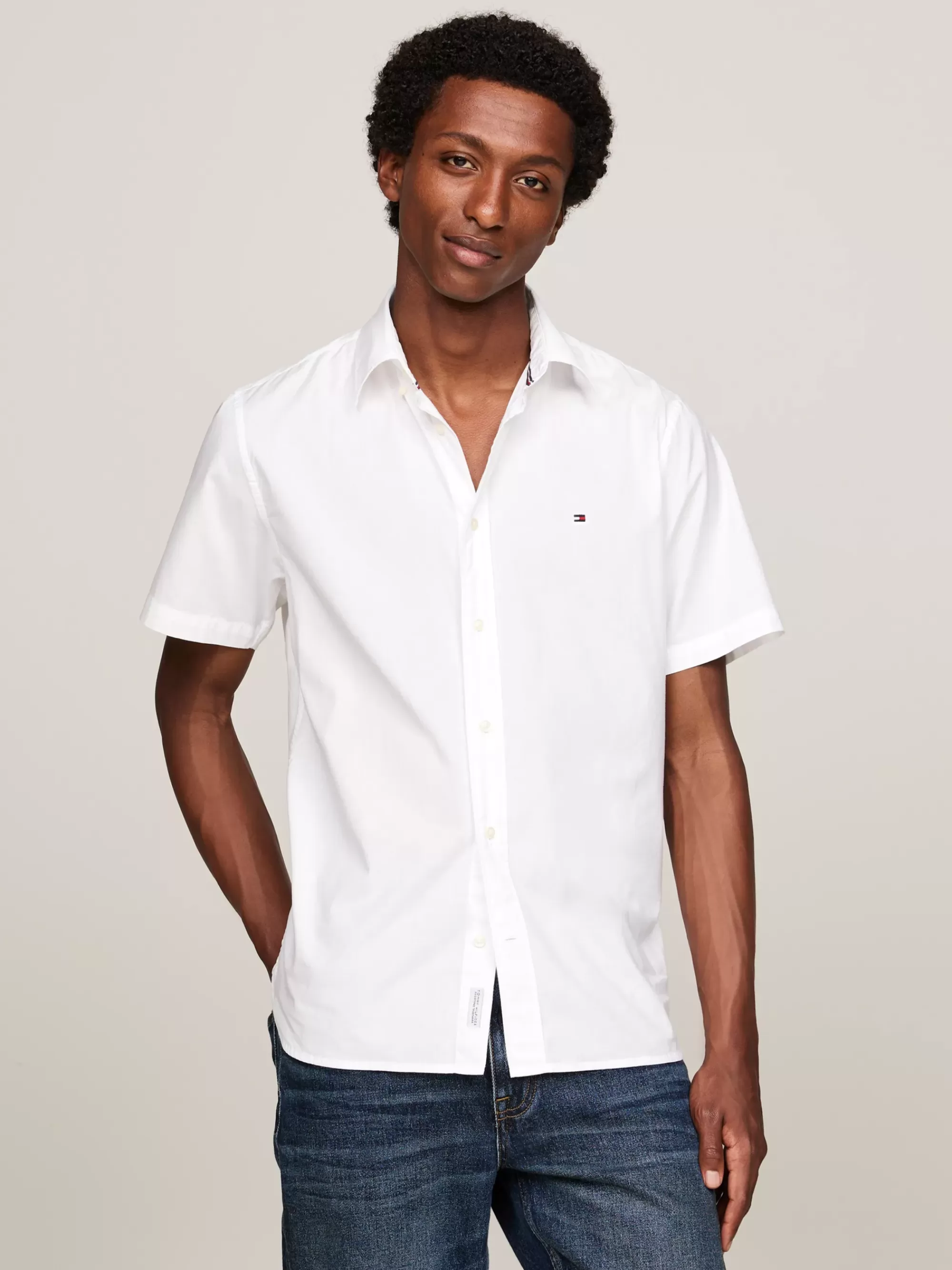 Overhemden*Tommy Hilfiger Regular Fit Poplin Overhemd Met Korte Mouwen WHITE