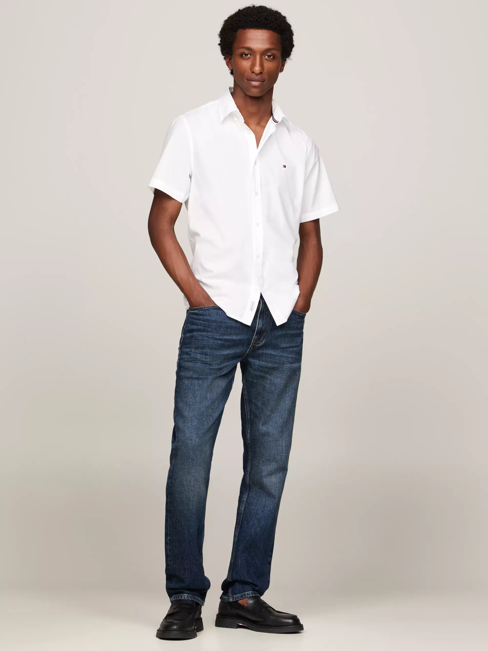 Overhemden*Tommy Hilfiger Regular Fit Poplin Overhemd Met Korte Mouwen WHITE