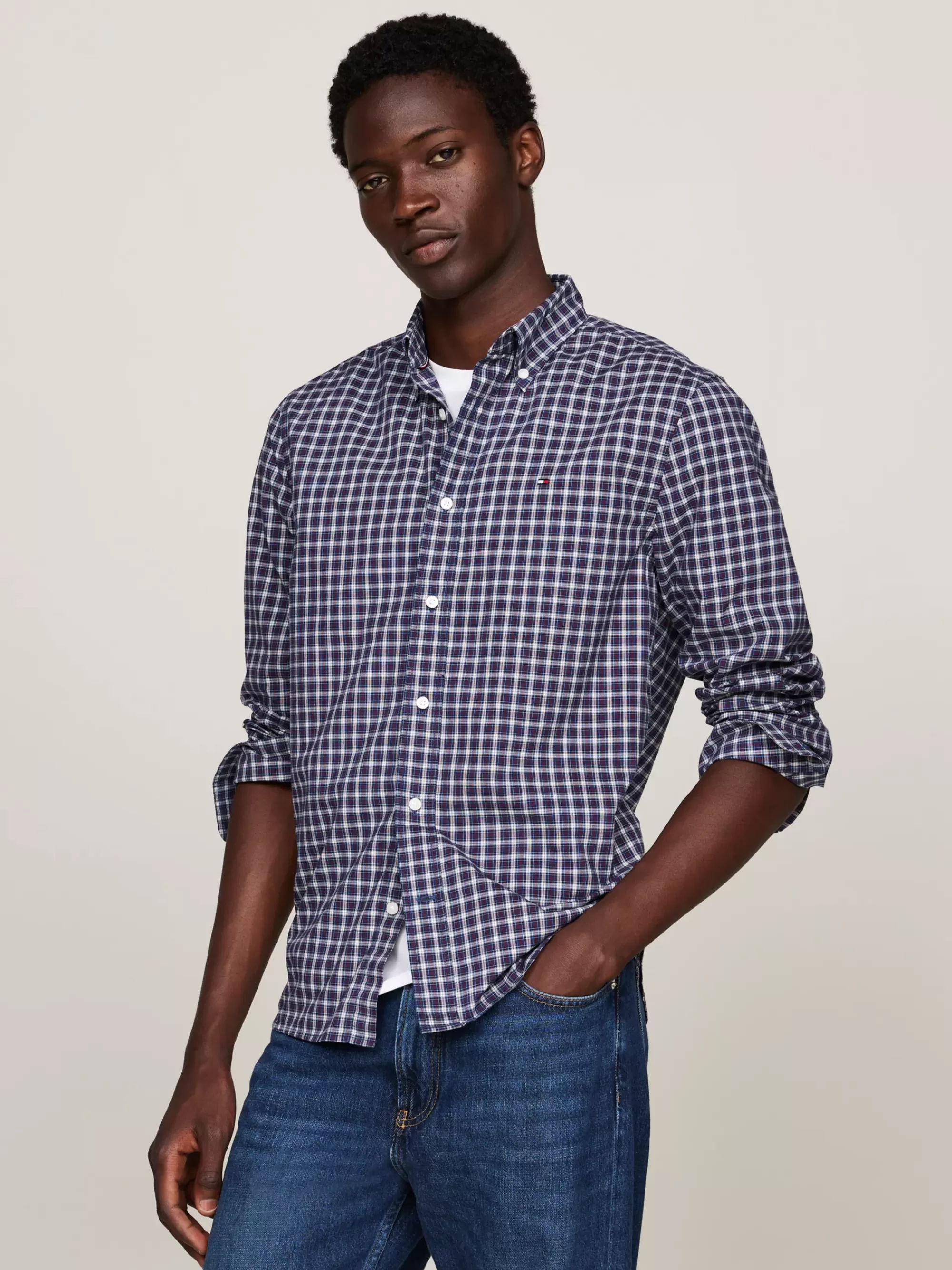 Overhemden*Tommy Hilfiger Regular Fit Poplin Overhemd Met Tartanruit ROUGE MULTI CHECK