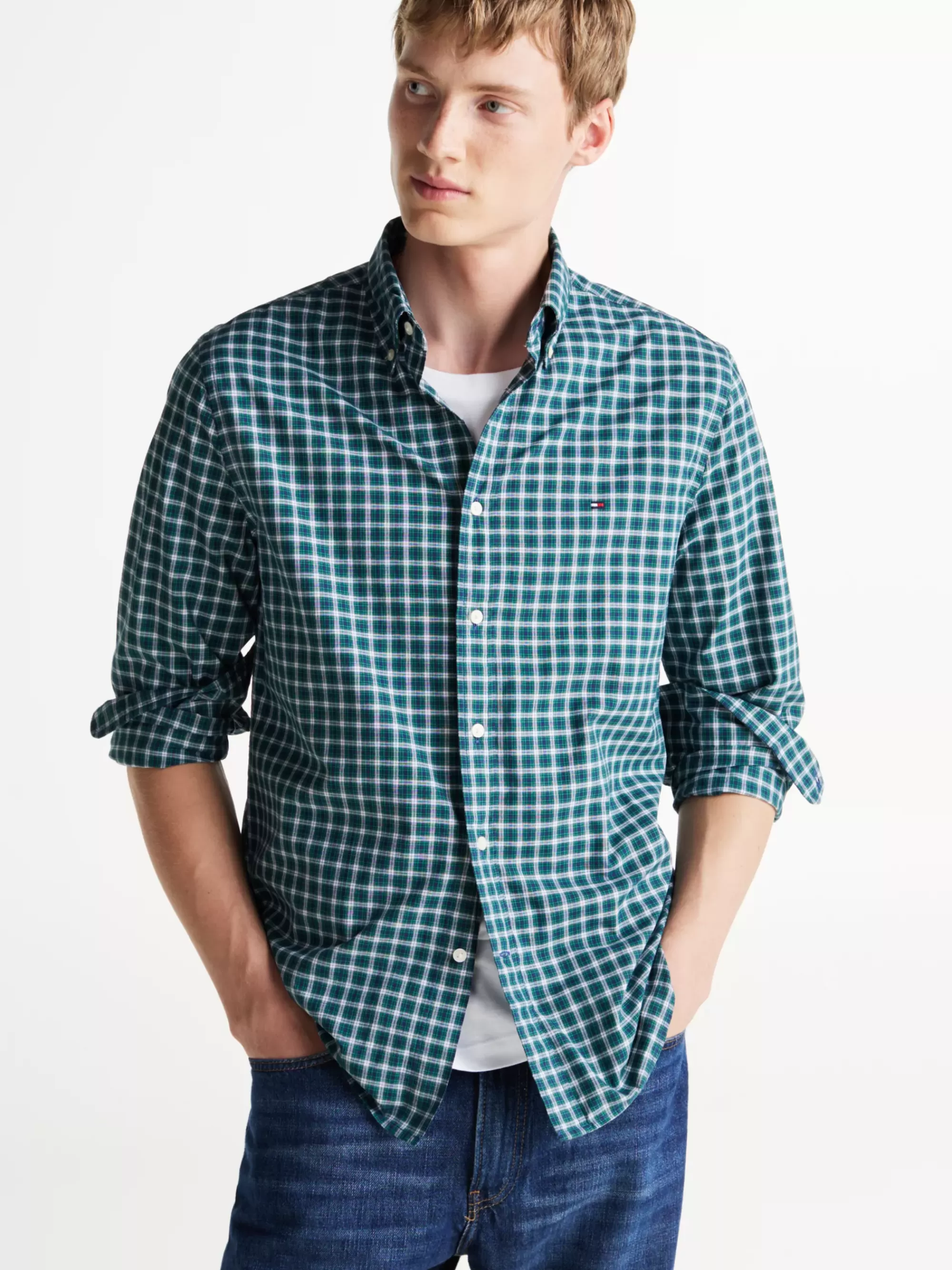 Overhemden*Tommy Hilfiger Regular Fit Poplin Overhemd Met Tartanruit NOUVEAU GREEN MULTI CHECK